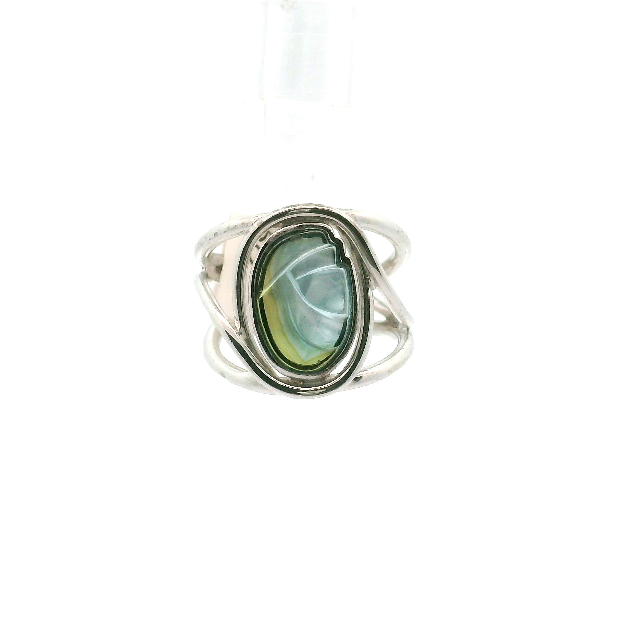 Carved Tourmaline Cuff Ring .925 Silver for Spiritual Wisdom