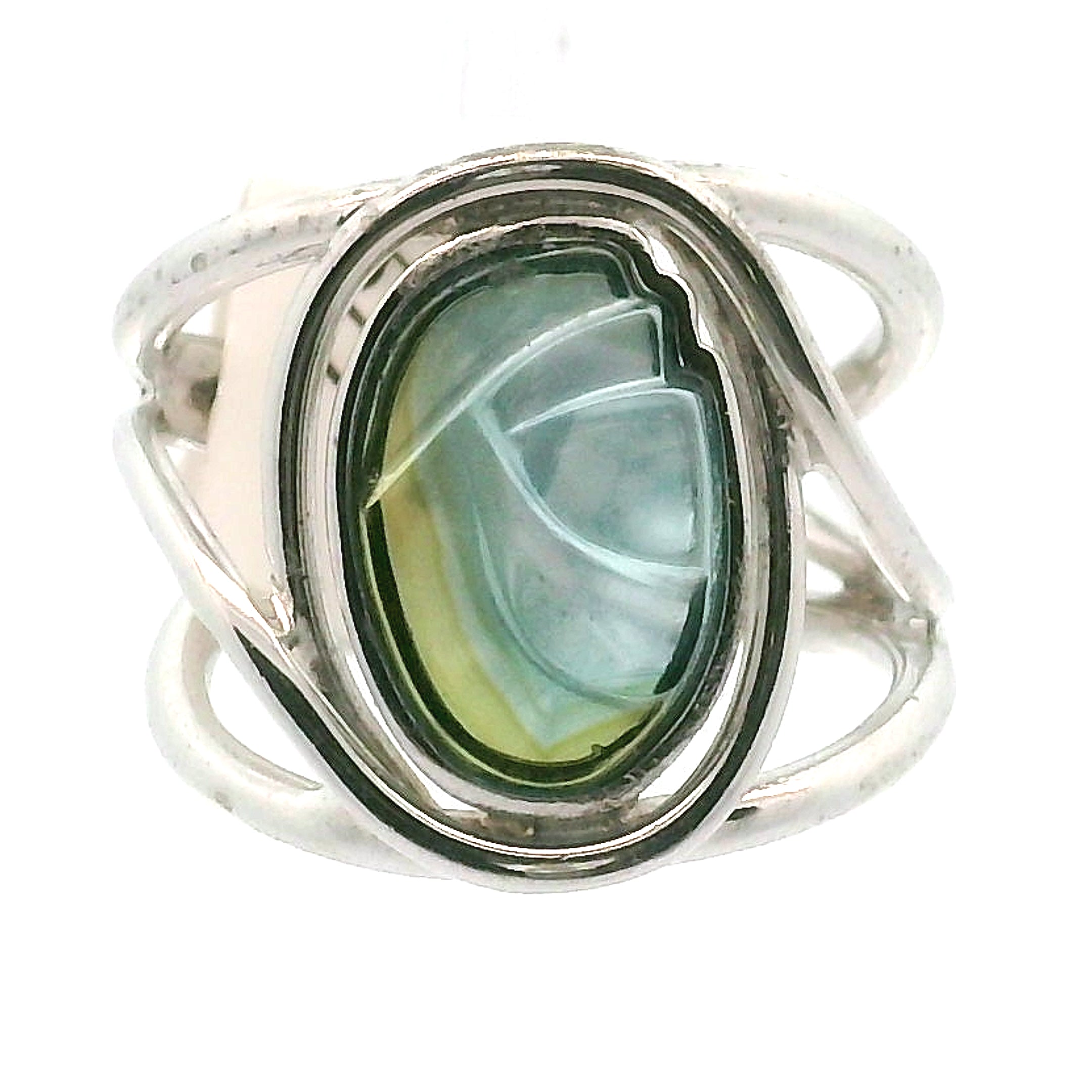 Carved Tourmaline Cuff Ring .925 Silver for Spiritual Wisdom