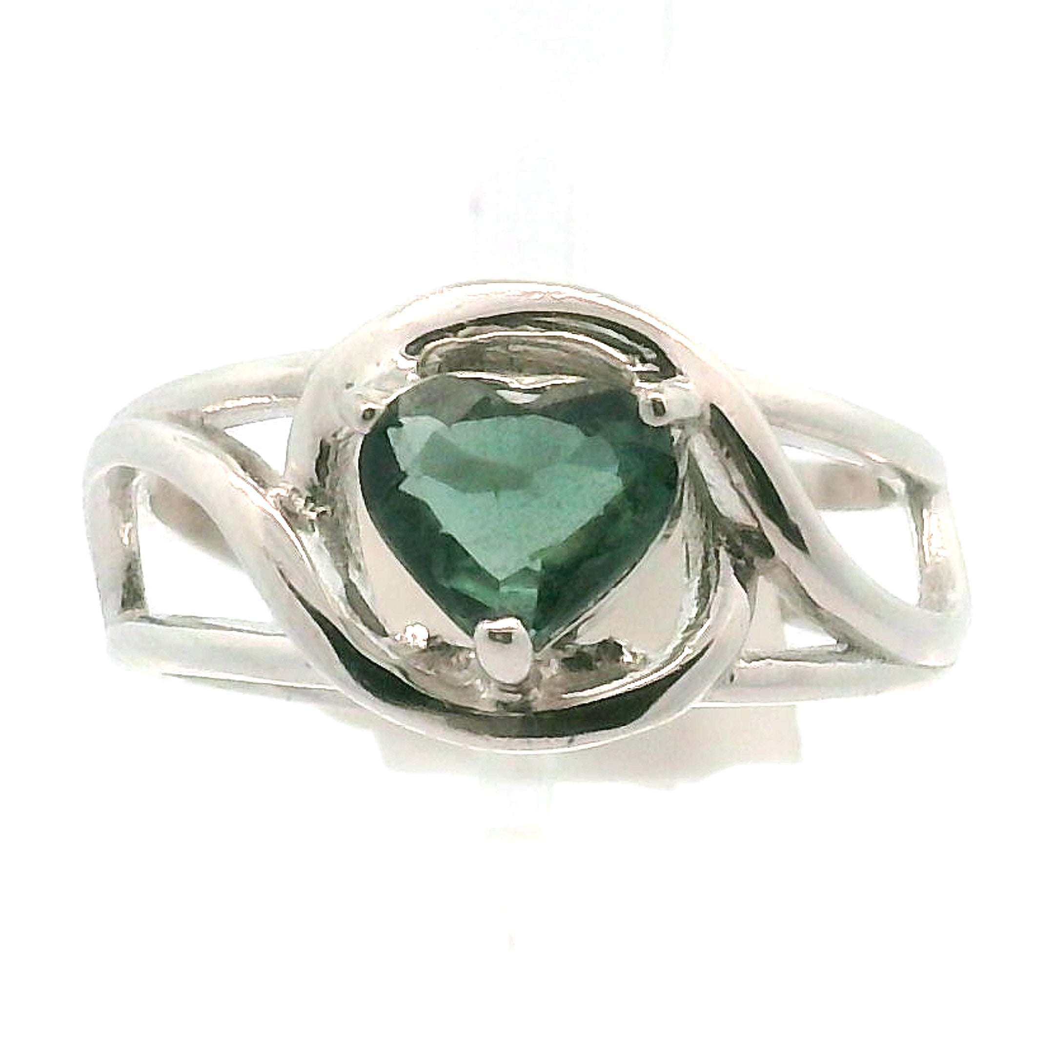 Blue Tourmaline Heart Cuff Ring .925 Silver for Healing and Love