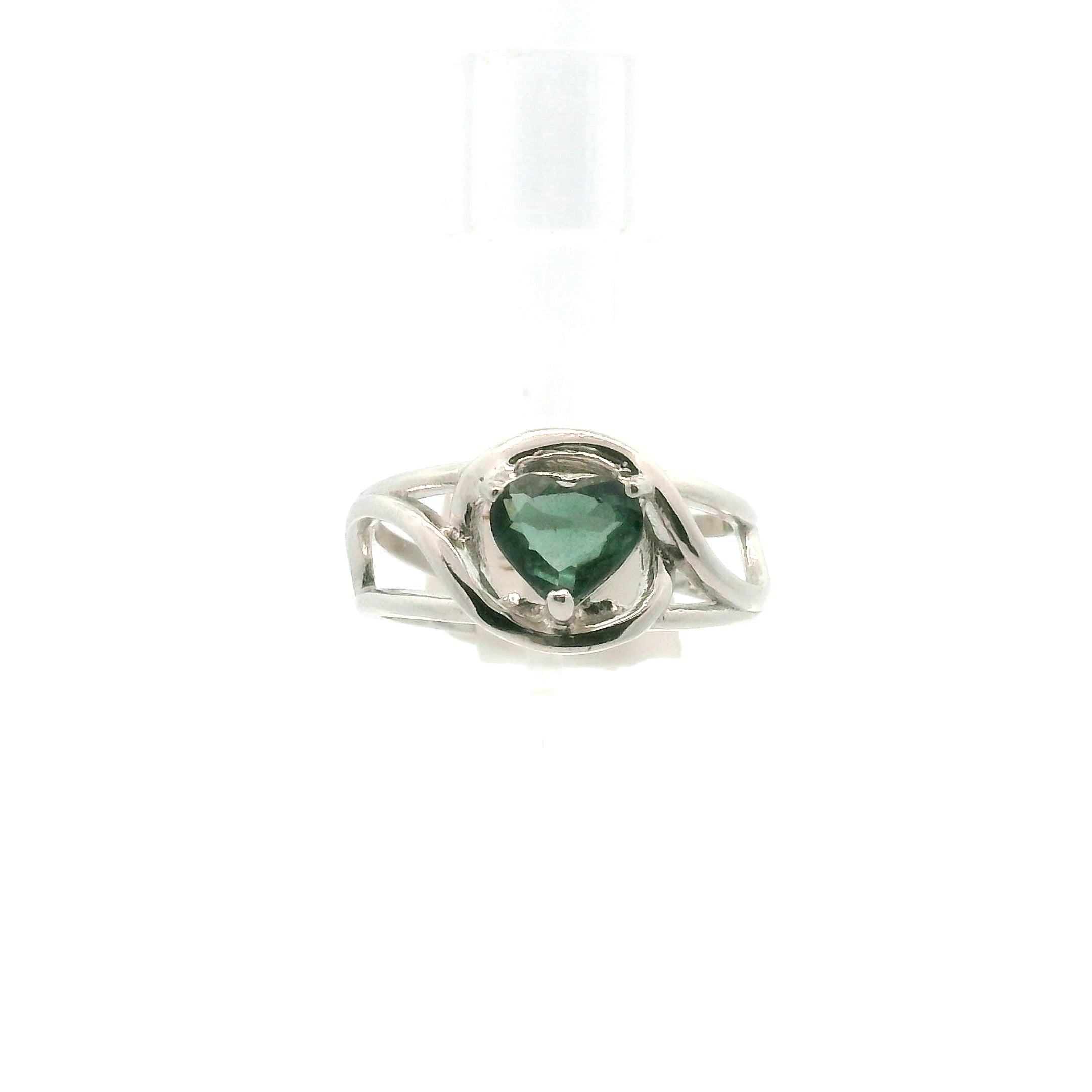 Blue Tourmaline Heart Cuff Ring .925 Silver for Healing and Love