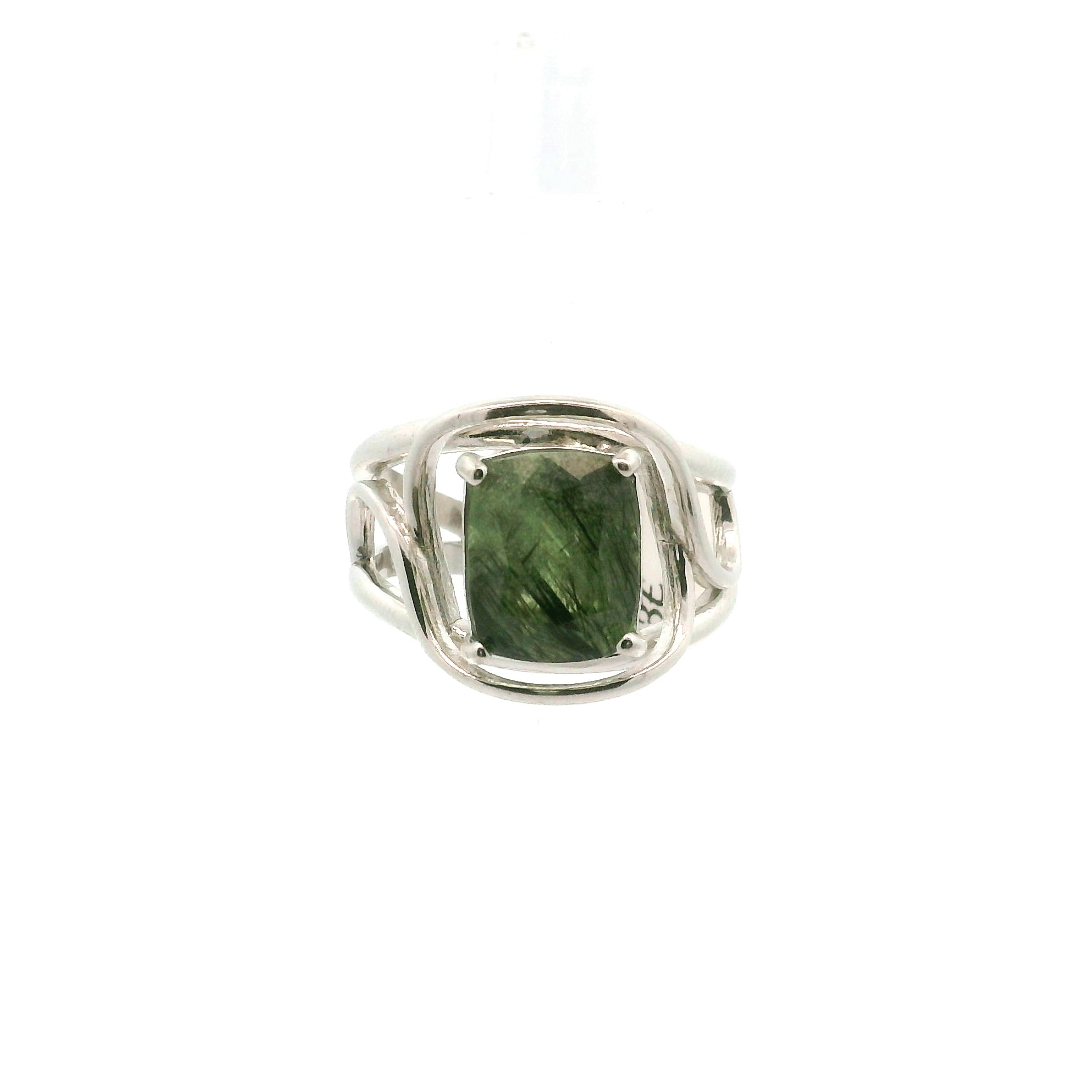 Peridot Ludwigite Cuff Ring .925 Silver for Health and Strength