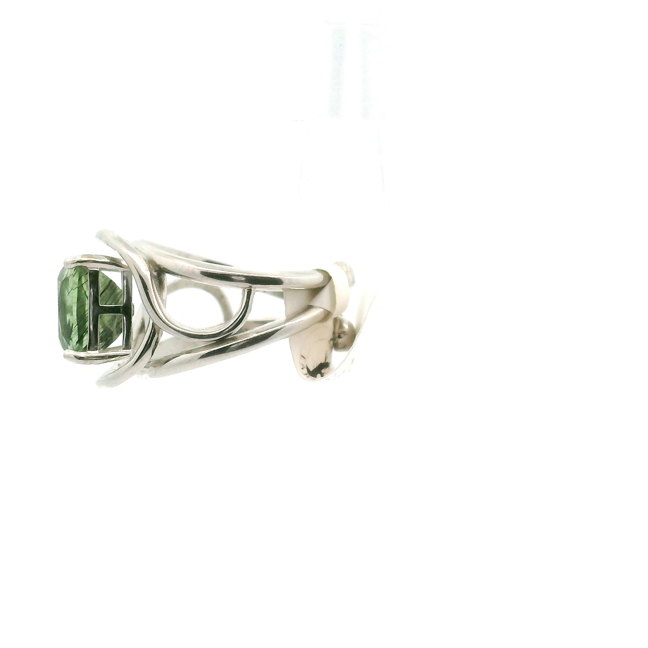 Peridot Ludwigite Cuff Ring .925 Silver for Health and Strength