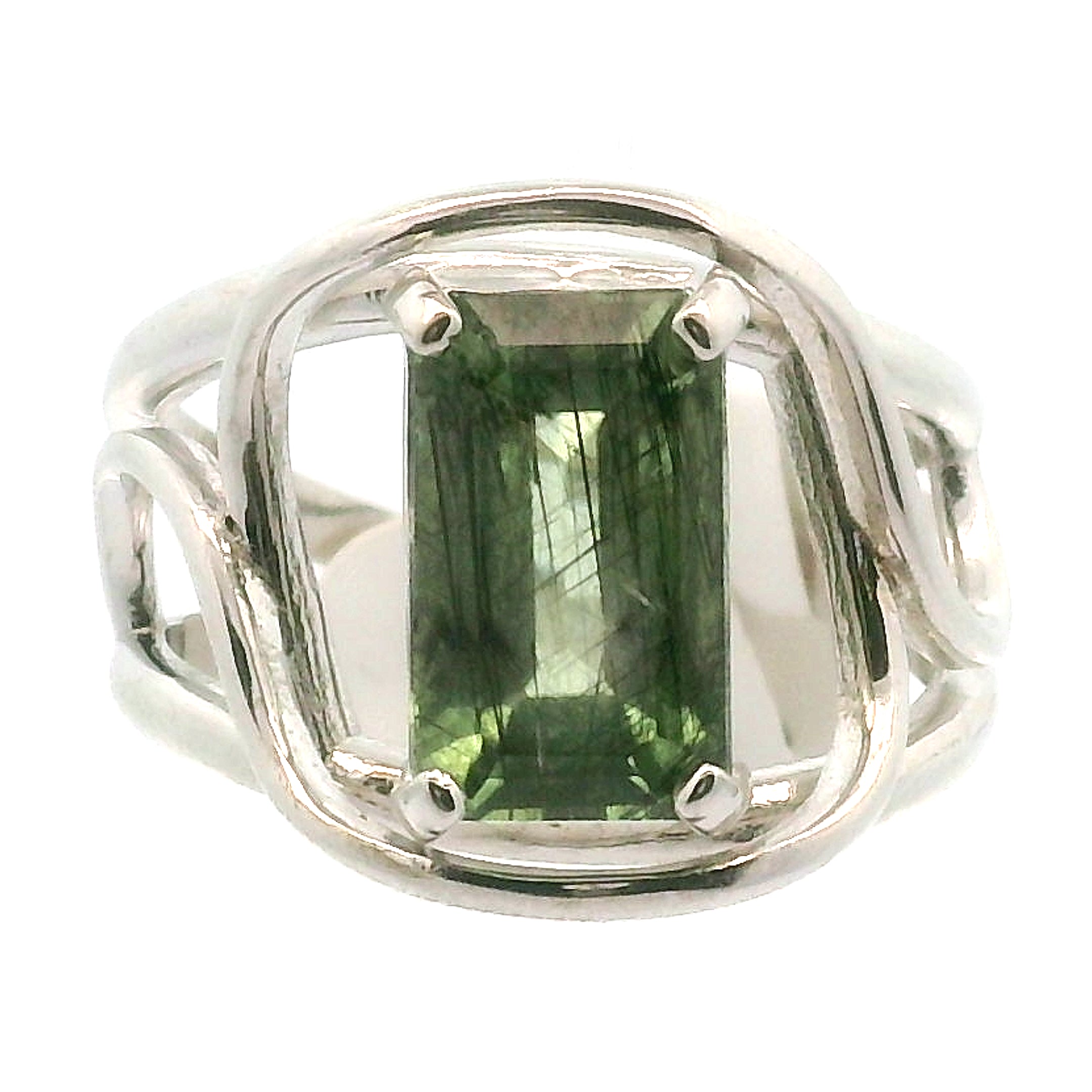 Peridot Ludwigite Cuff Ring .925 Silver for Health and Strength