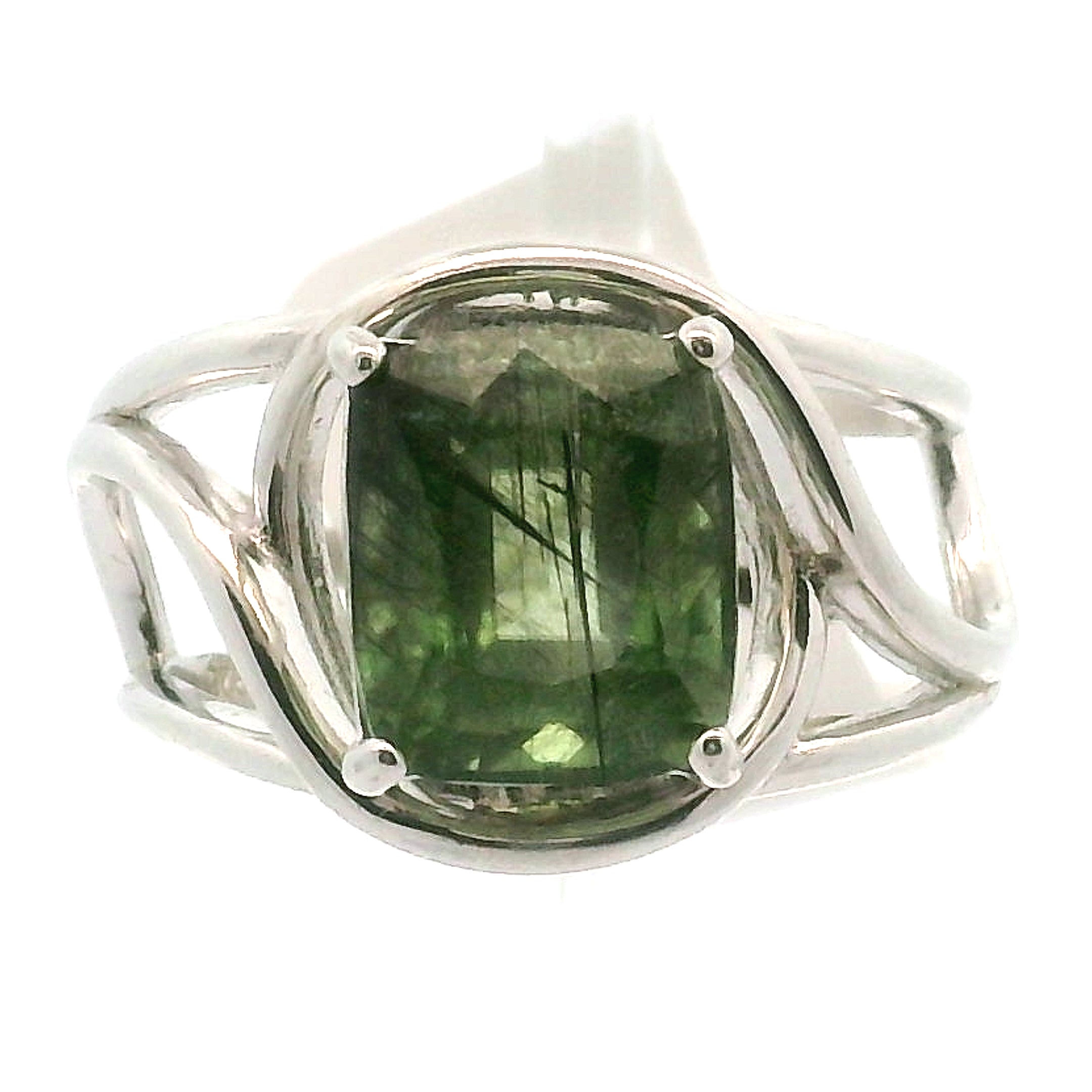 Peridot Ludwigite Cuff Ring .925 Silver for Health and Strength