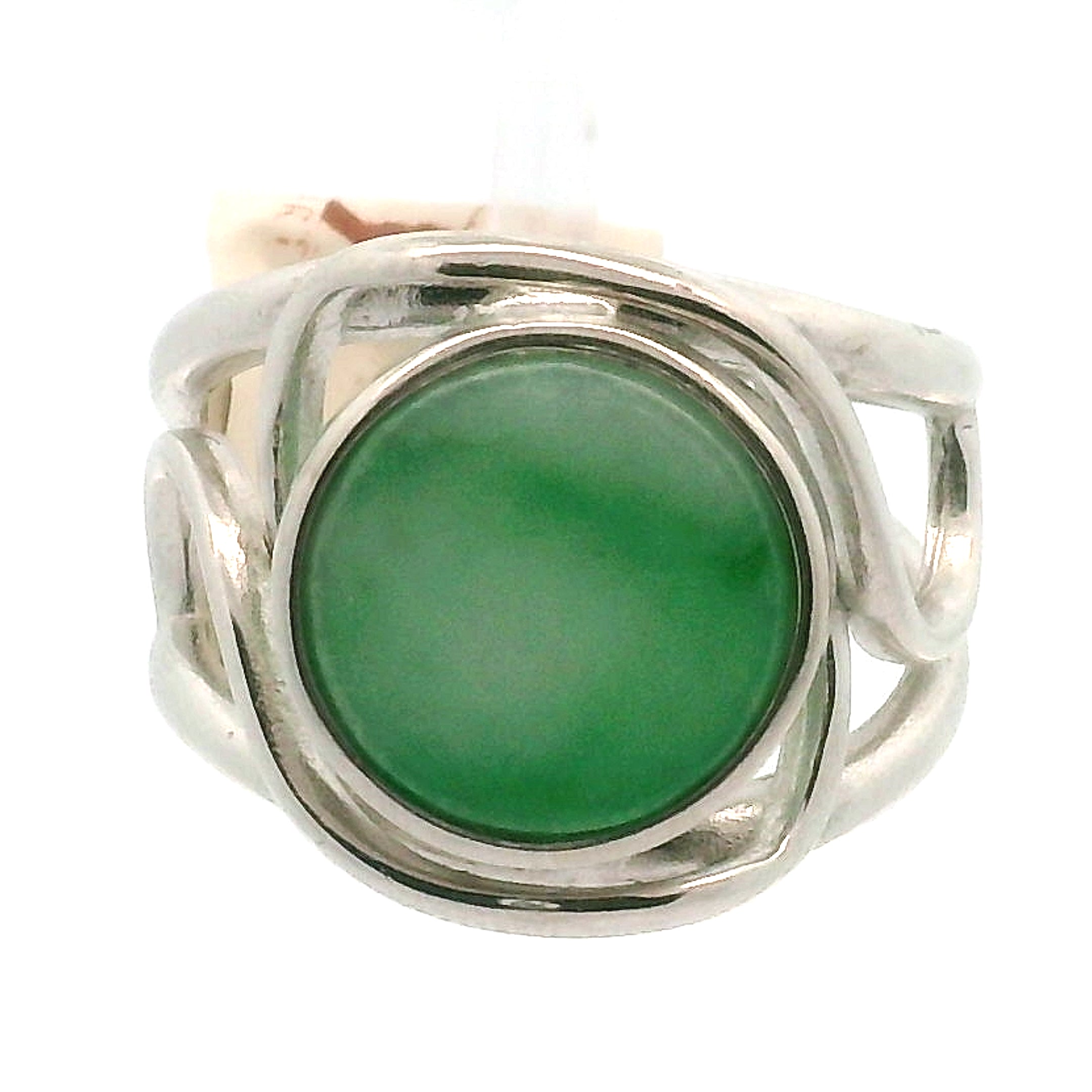 Jadeite Finger Cuff Adjustable Ring .925 Silver for Abundance, Good Luck, Joy and Protection