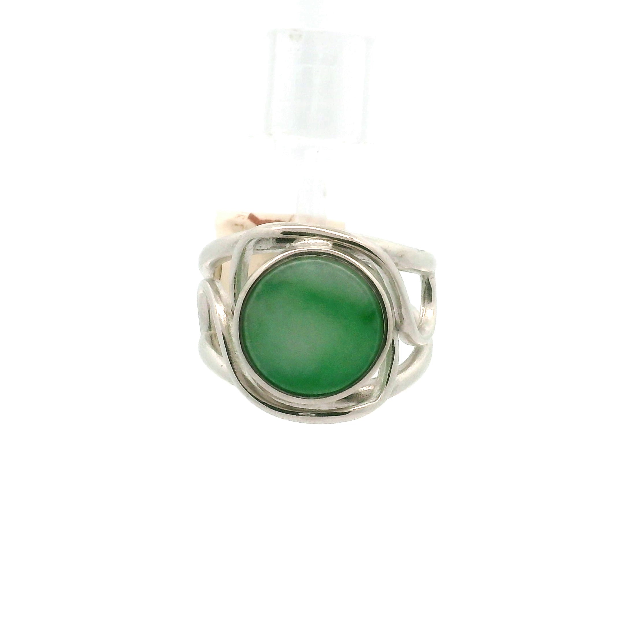 Jadeite Finger Cuff Adjustable Ring .925 Silver for Abundance, Good Luck, Joy and Protection