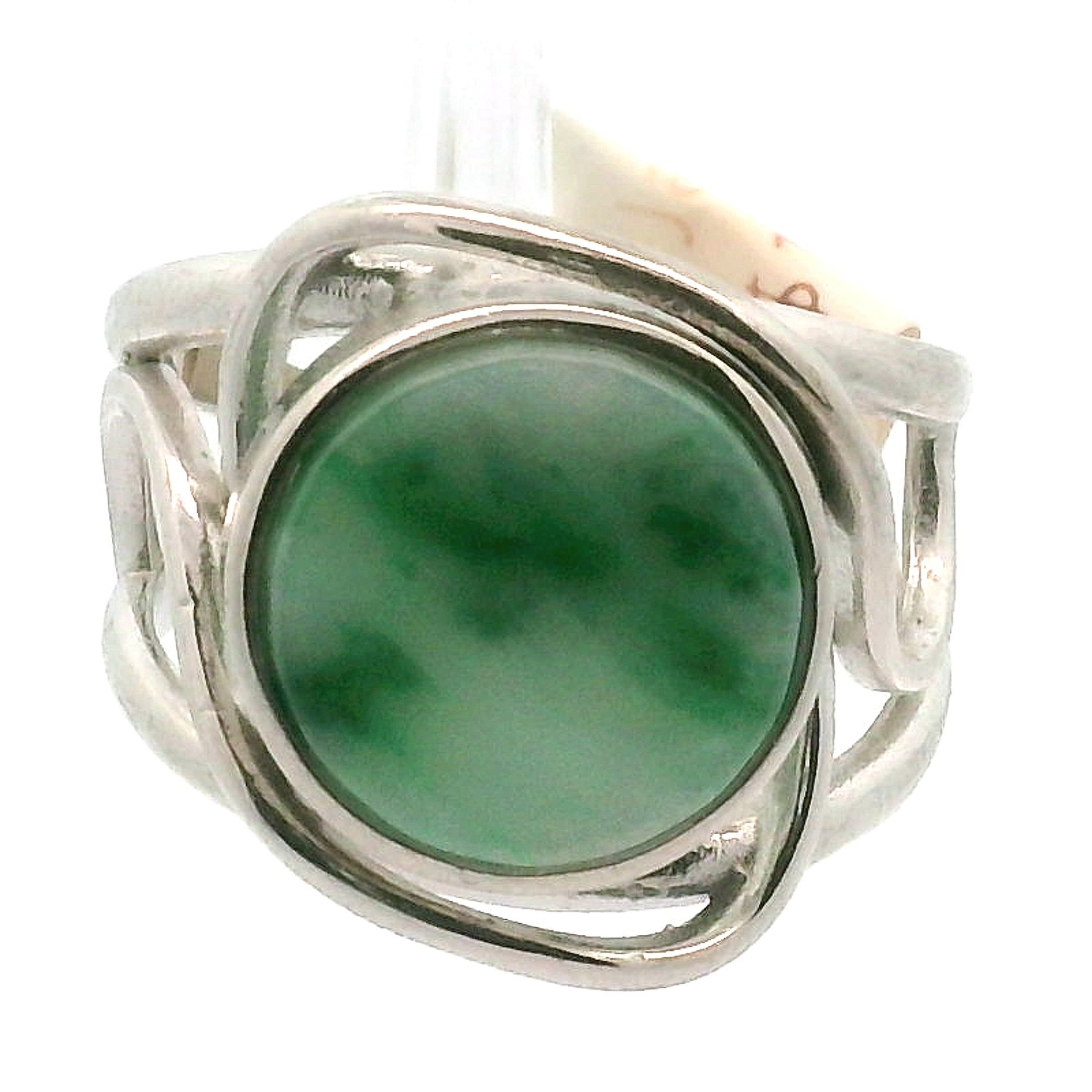 Jadeite Finger Cuff Adjustable Ring .925 Silver for Abundance, Good Luck, Joy and Protection