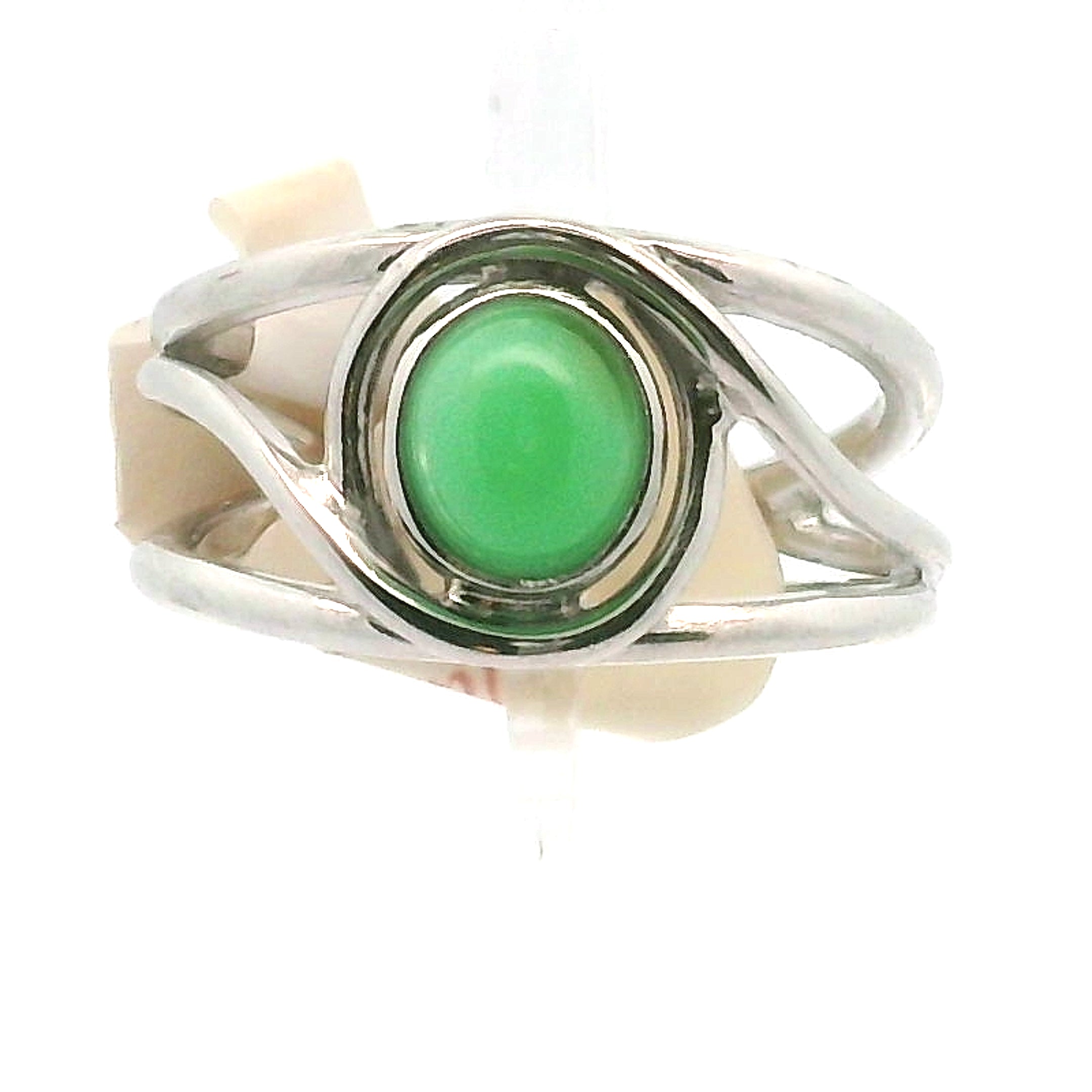 Jadeite Finger Cuff Adjustable Ring .925 Silver for Abundance, Good Luck, Joy and Protection