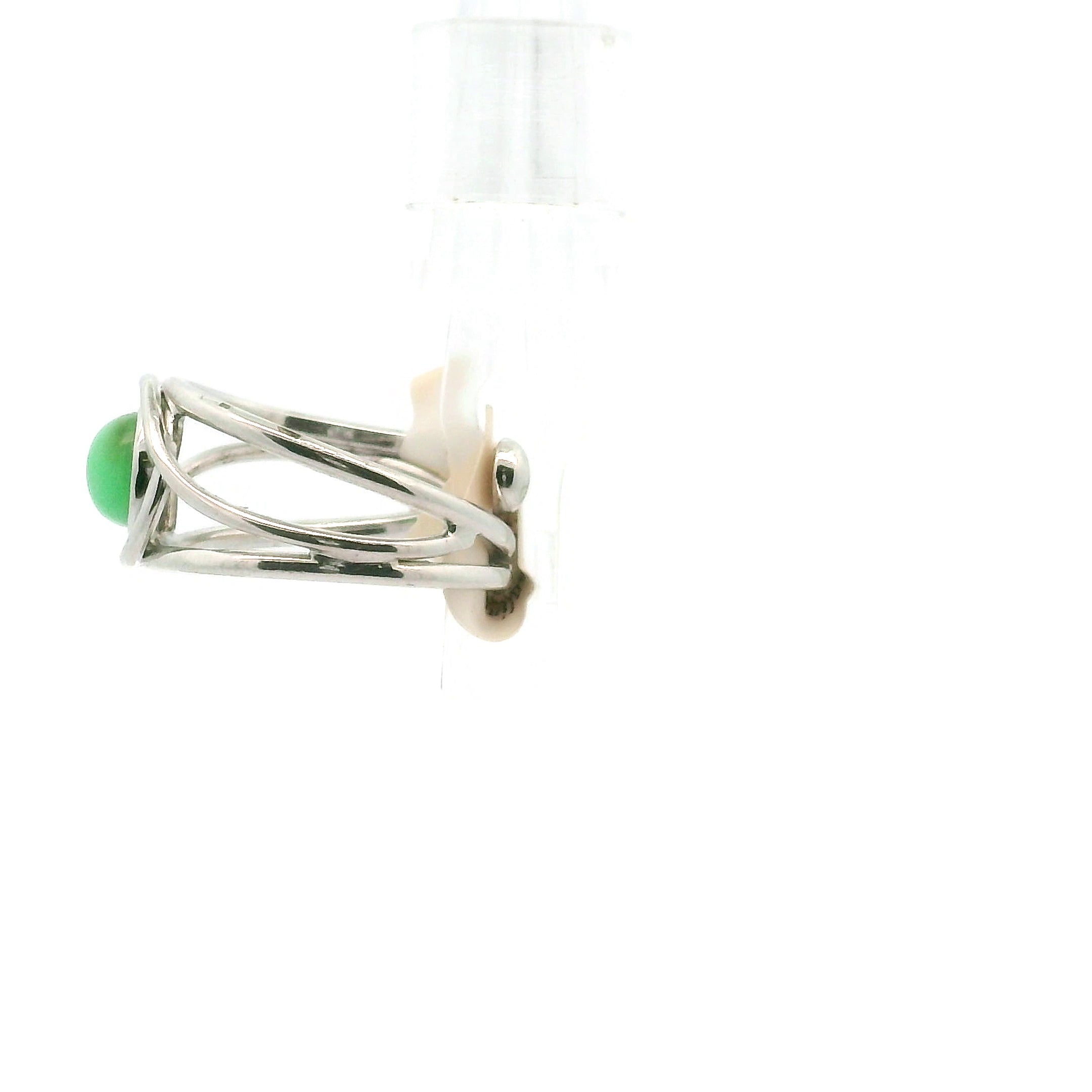 Jadeite Finger Cuff Adjustable Ring .925 Silver for Abundance, Good Luck, Joy and Protection