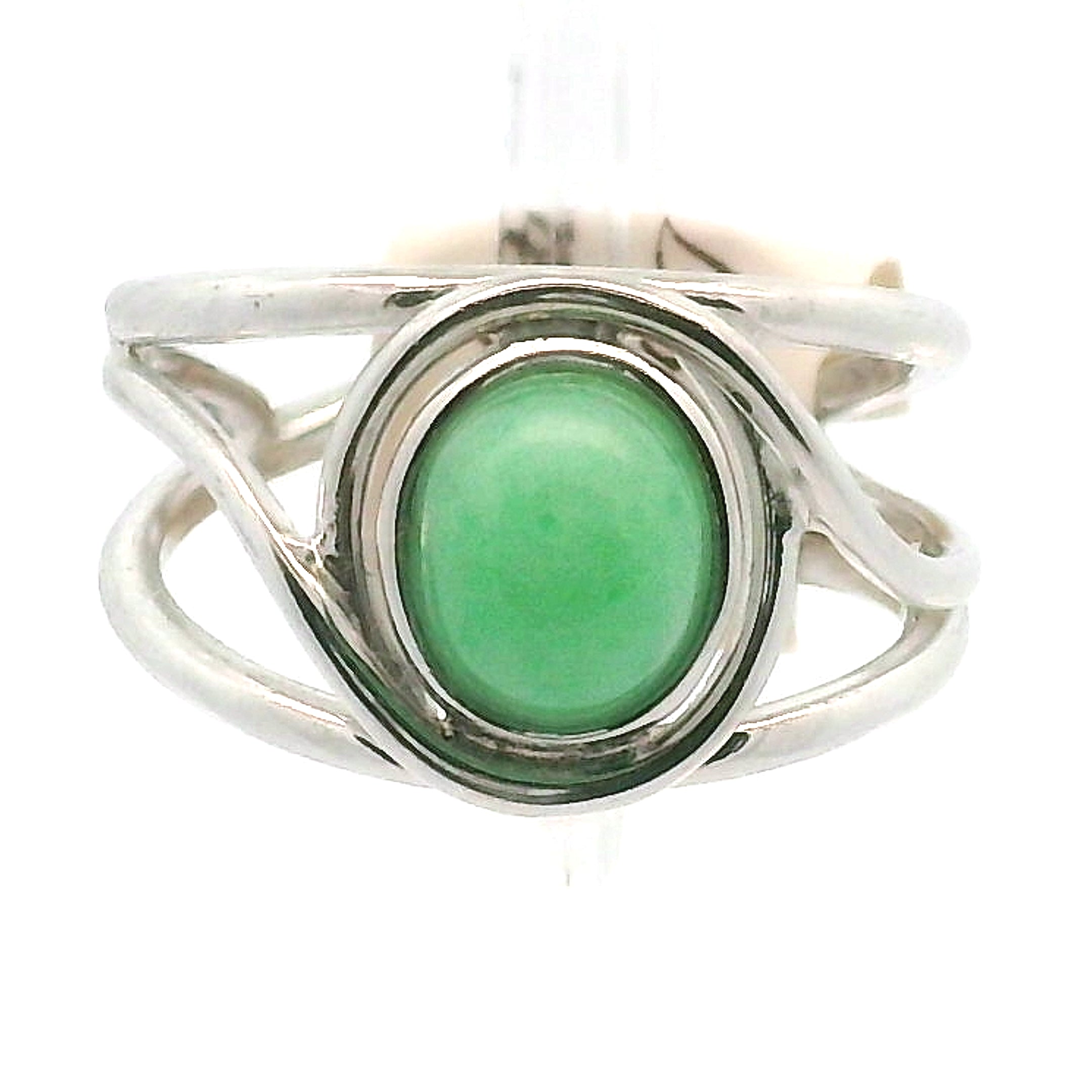 Jadeite Finger Cuff Adjustable Ring .925 Silver for Abundance, Good Luck, Joy and Protection