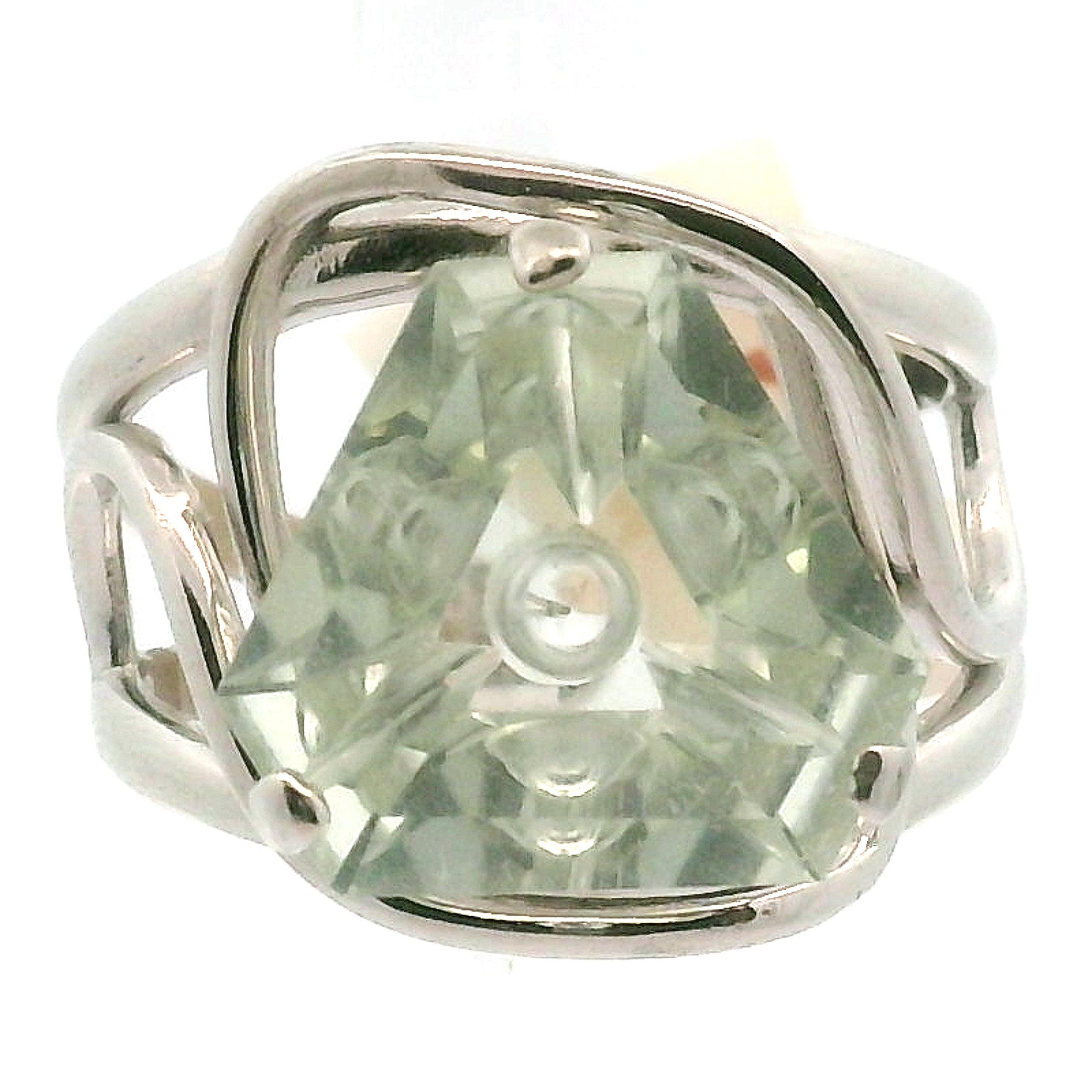 Faceted Praisolite Cuff Ring .925 Silver for Love, Prosperity, and Success