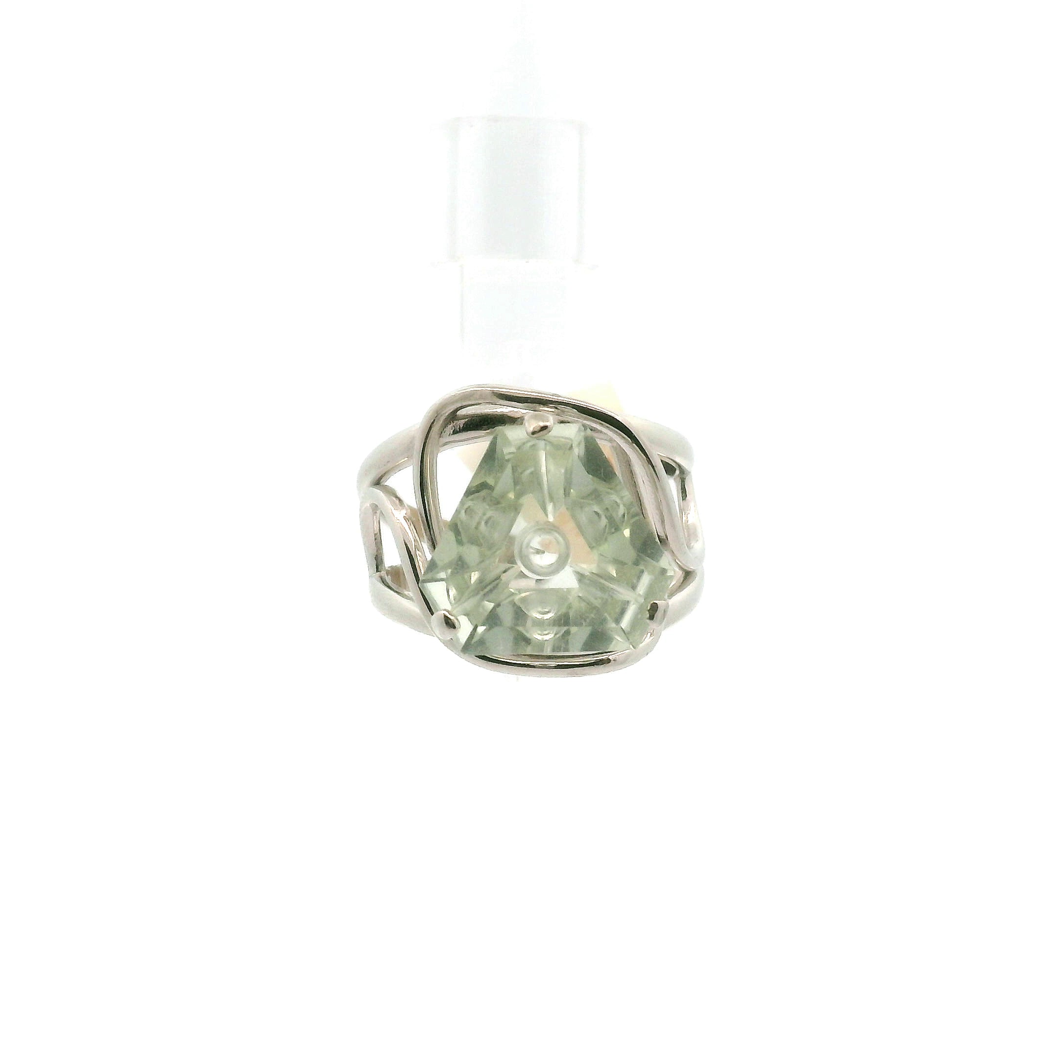 Faceted Praisolite Cuff Ring .925 Silver for Love, Prosperity, and Success