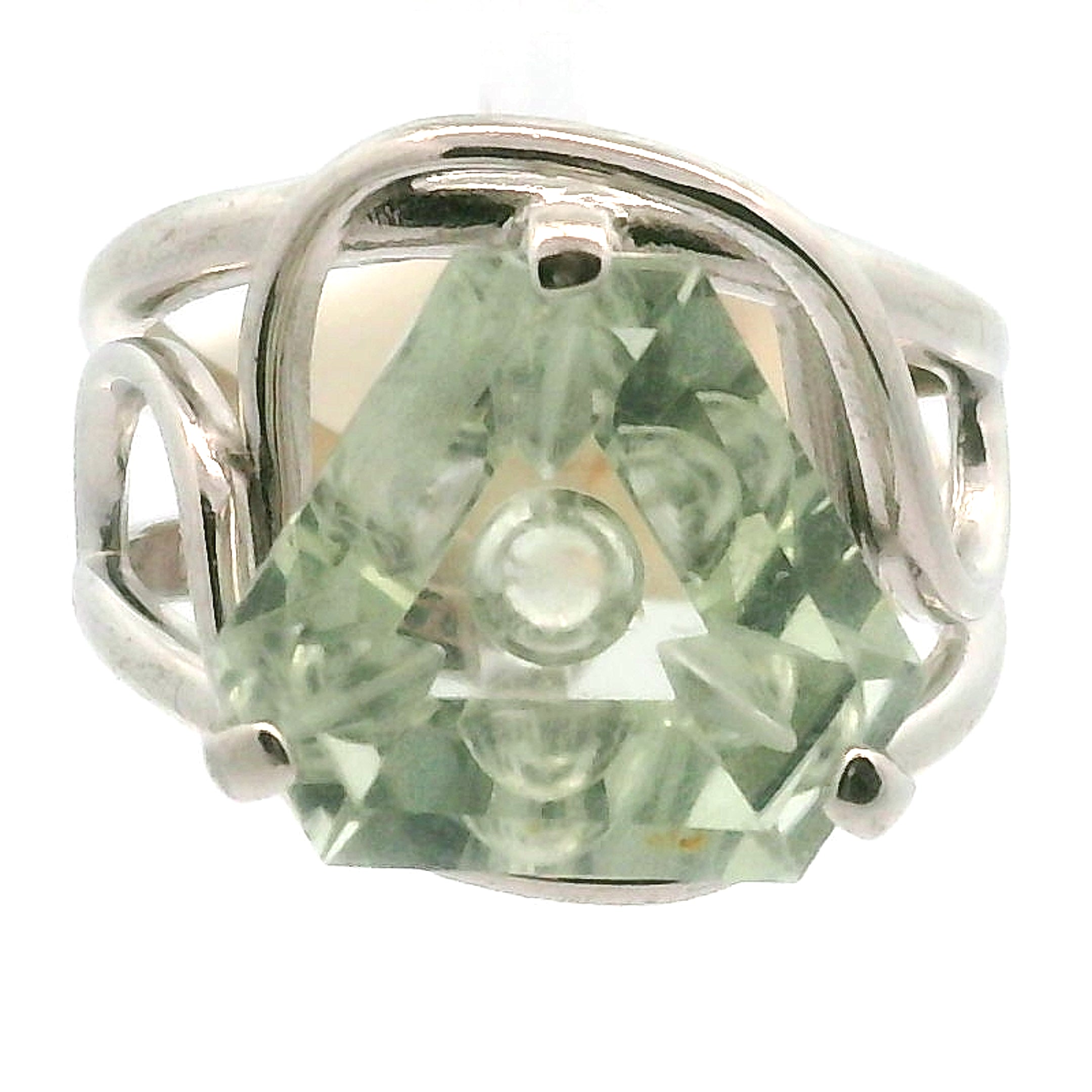 Faceted Praisolite Cuff Ring .925 Silver for Love, Prosperity, and Success