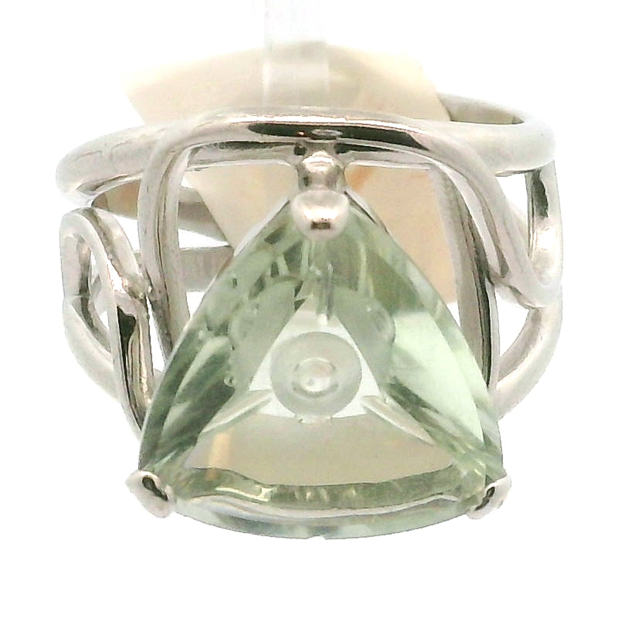 Faceted Praisolite Cuff Ring .925 Silver for Love, Prosperity, and Success