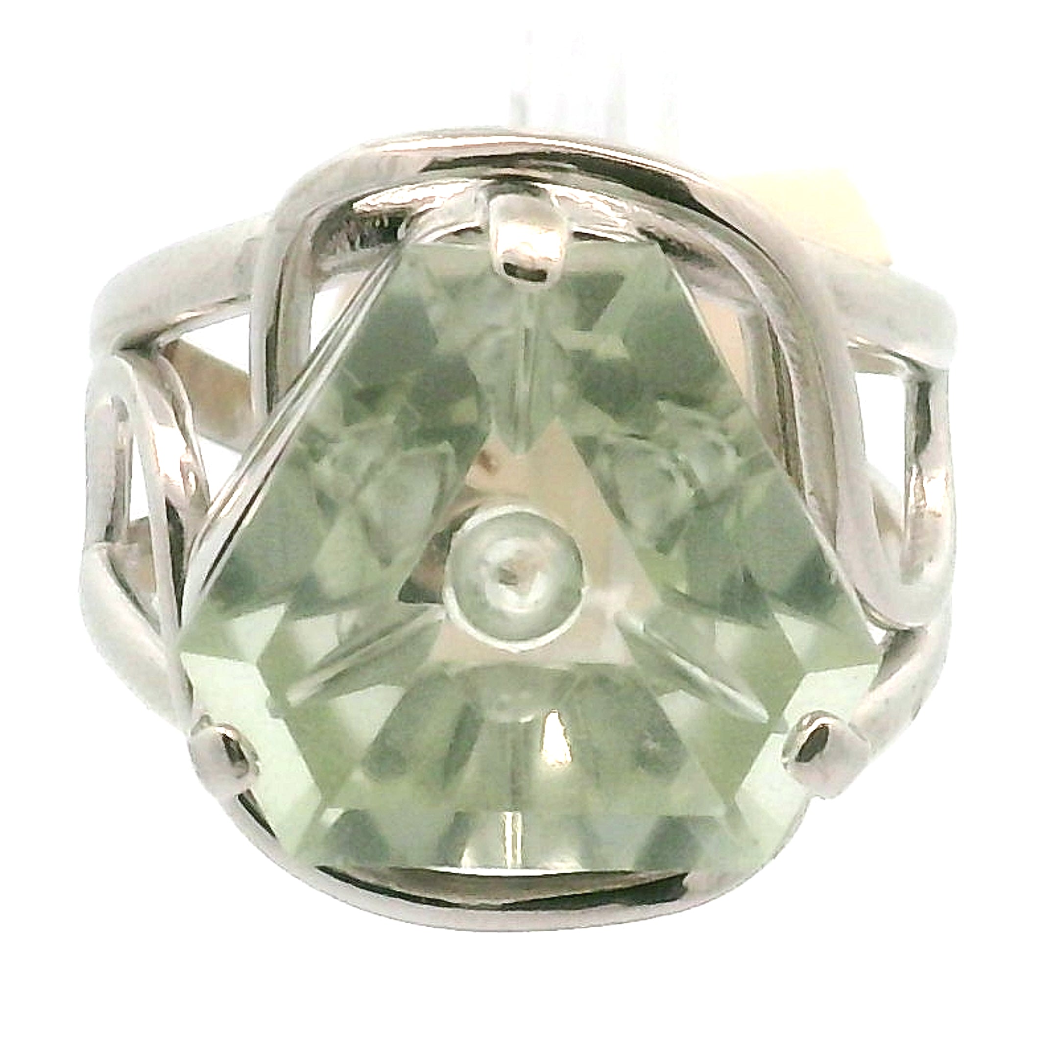 Faceted Praisolite Cuff Ring .925 Silver for Love, Prosperity, and Success