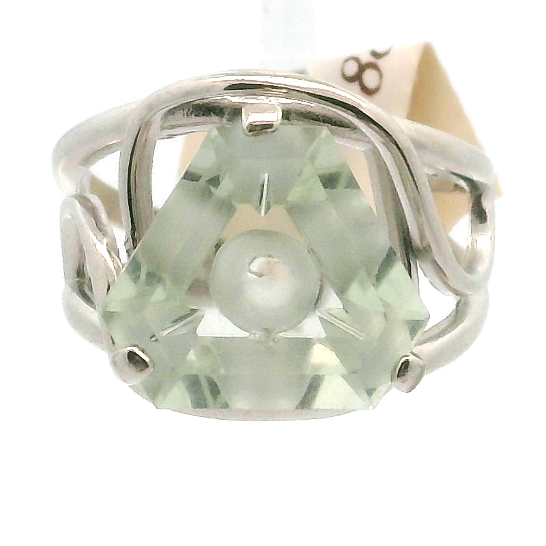 Faceted Praisolite Cuff Ring .925 Silver for Love, Prosperity, and Success