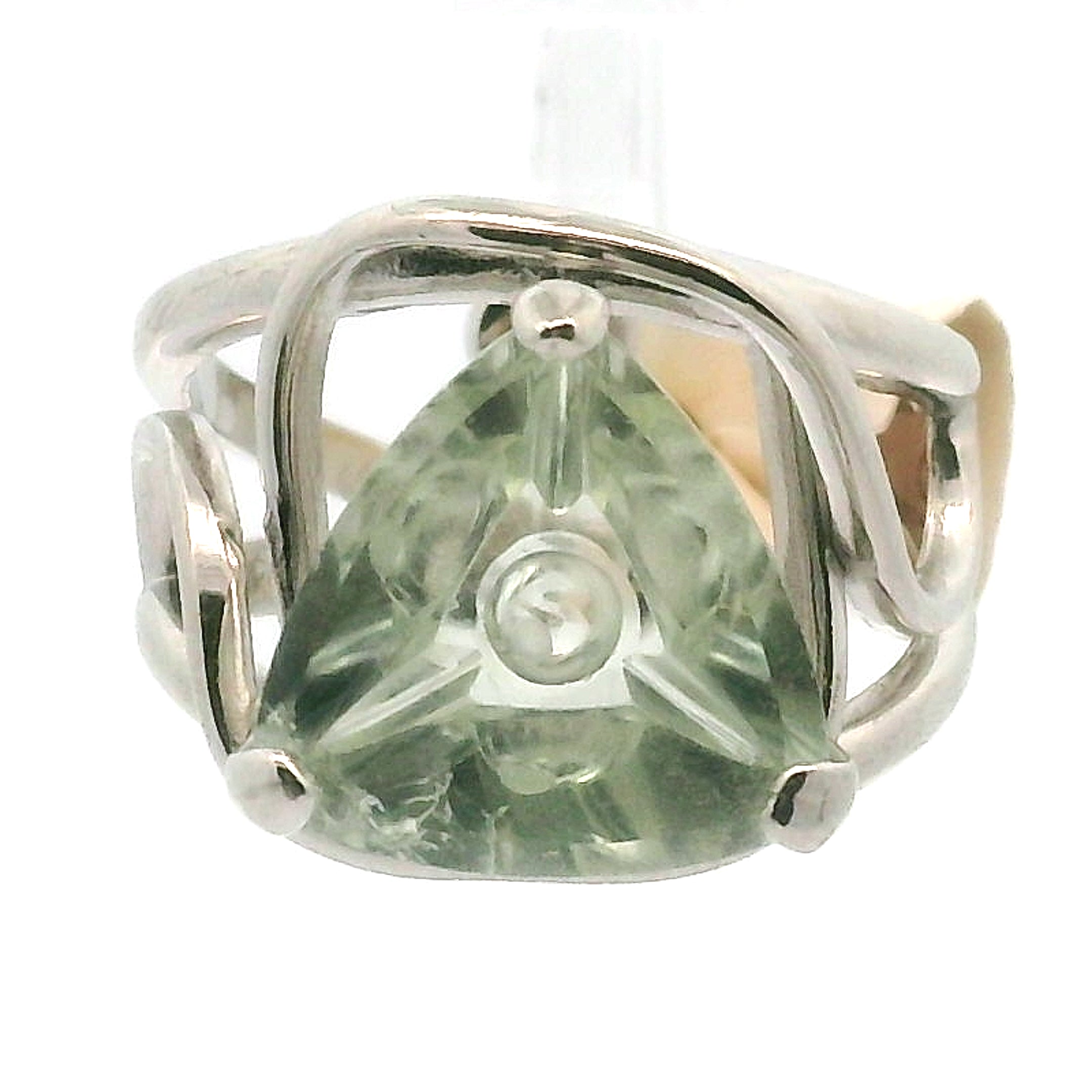 Faceted Praisolite Cuff Ring .925 Silver for Love, Prosperity, and Success