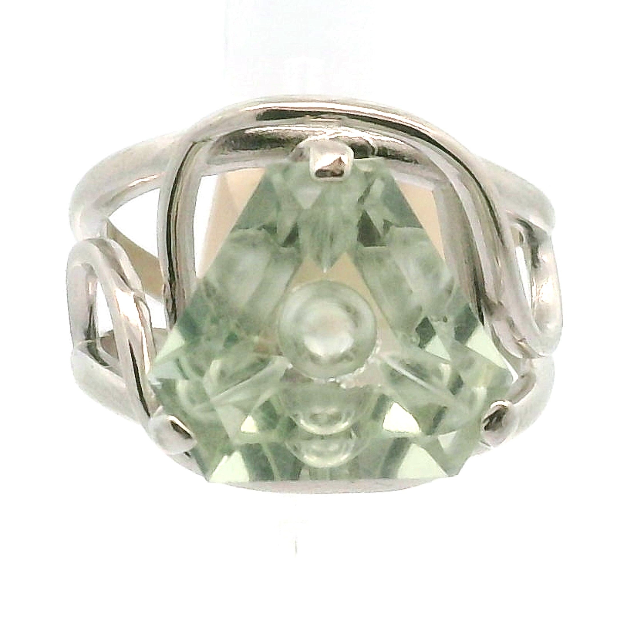 Faceted Praisolite Cuff Ring .925 Silver for Love, Prosperity, and Success