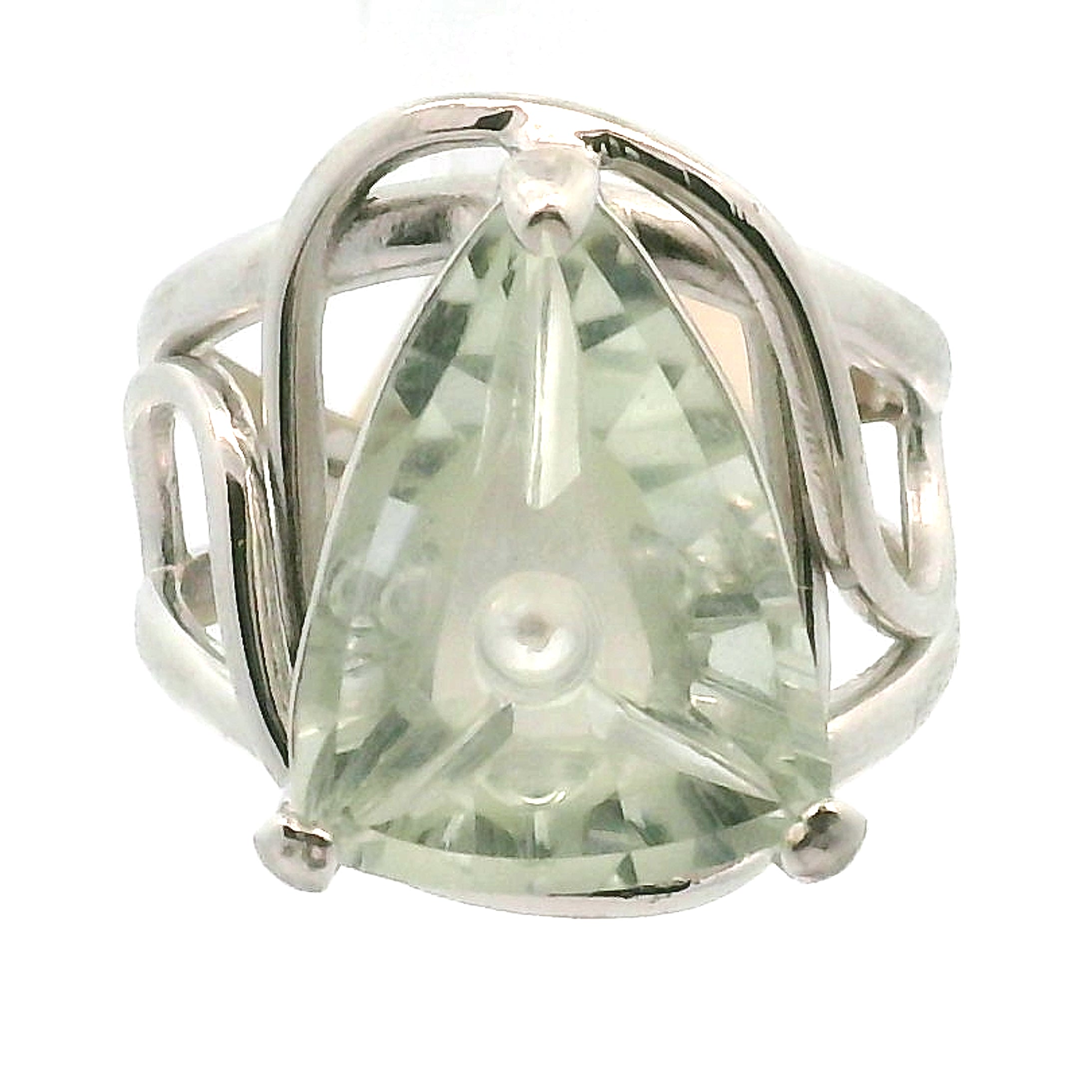 Faceted Praisolite Cuff Ring .925 Silver for Love, Prosperity, and Success