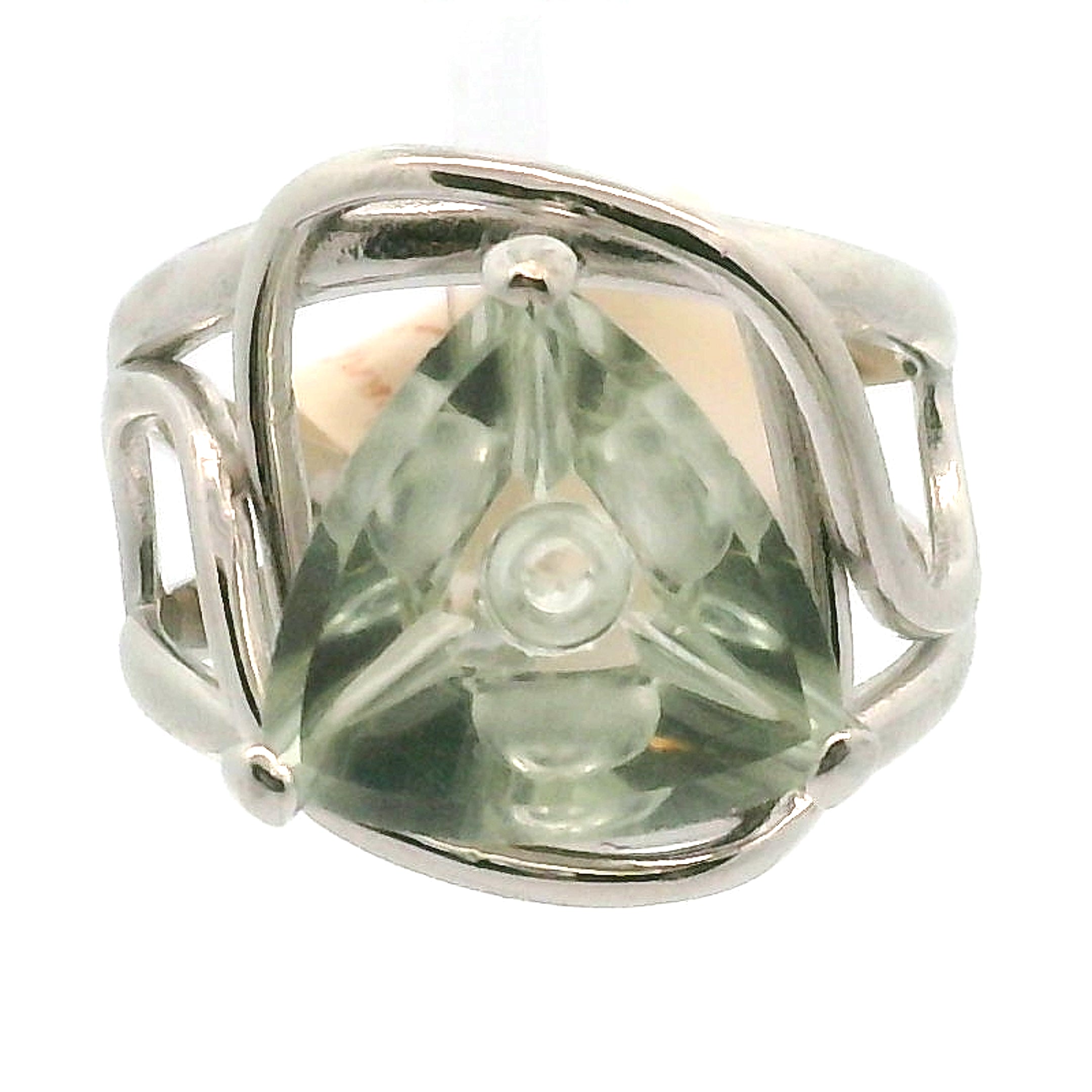 Faceted Praisolite Cuff Ring .925 Silver for Love, Prosperity, and Success