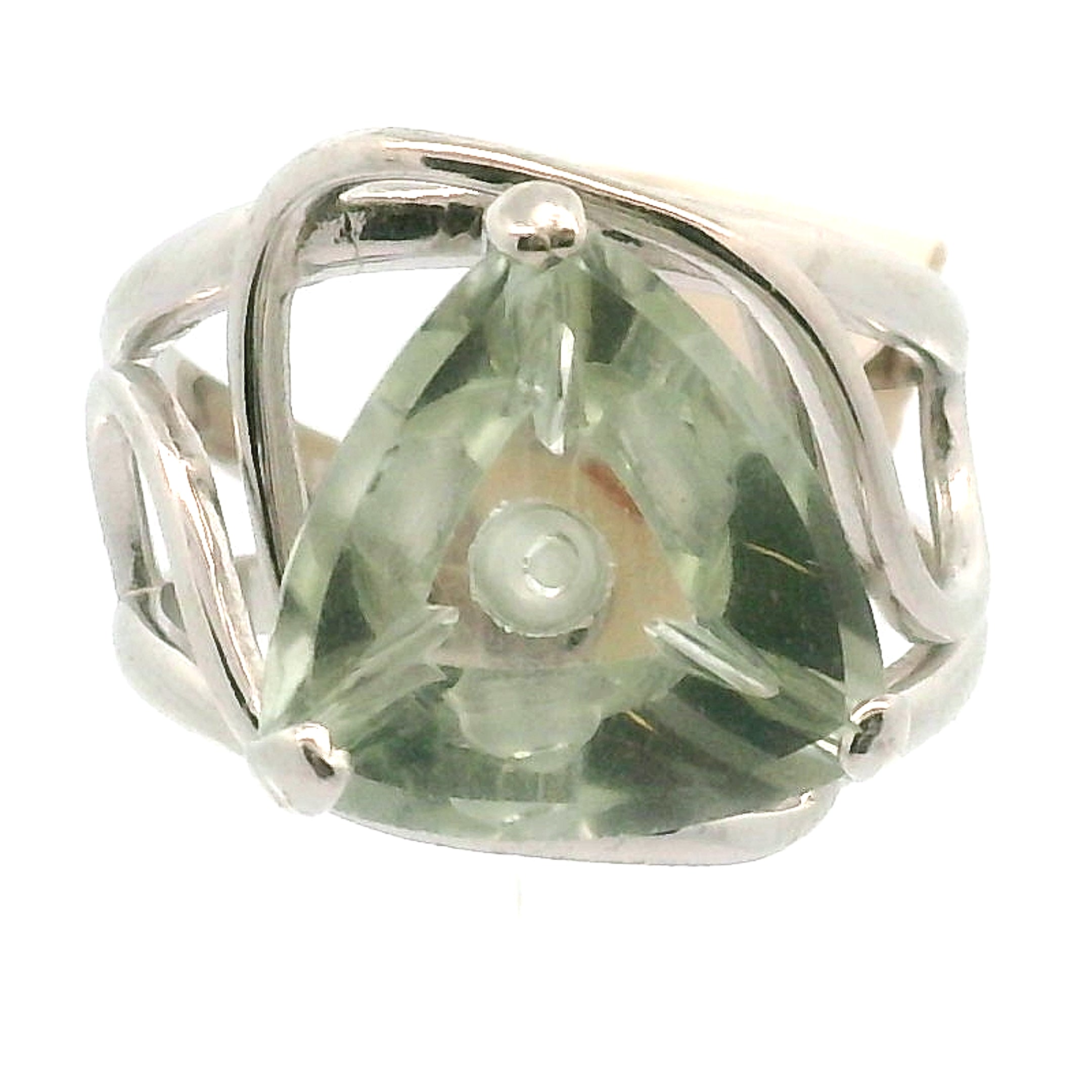 Faceted Praisolite Cuff Ring .925 Silver for Love, Prosperity, and Success