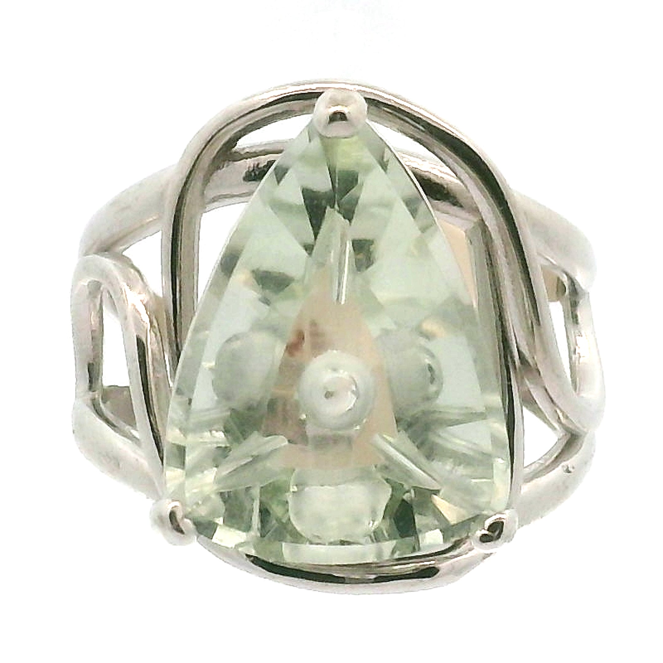 Faceted Praisolite Cuff Ring .925 Silver for Love, Prosperity, and Success