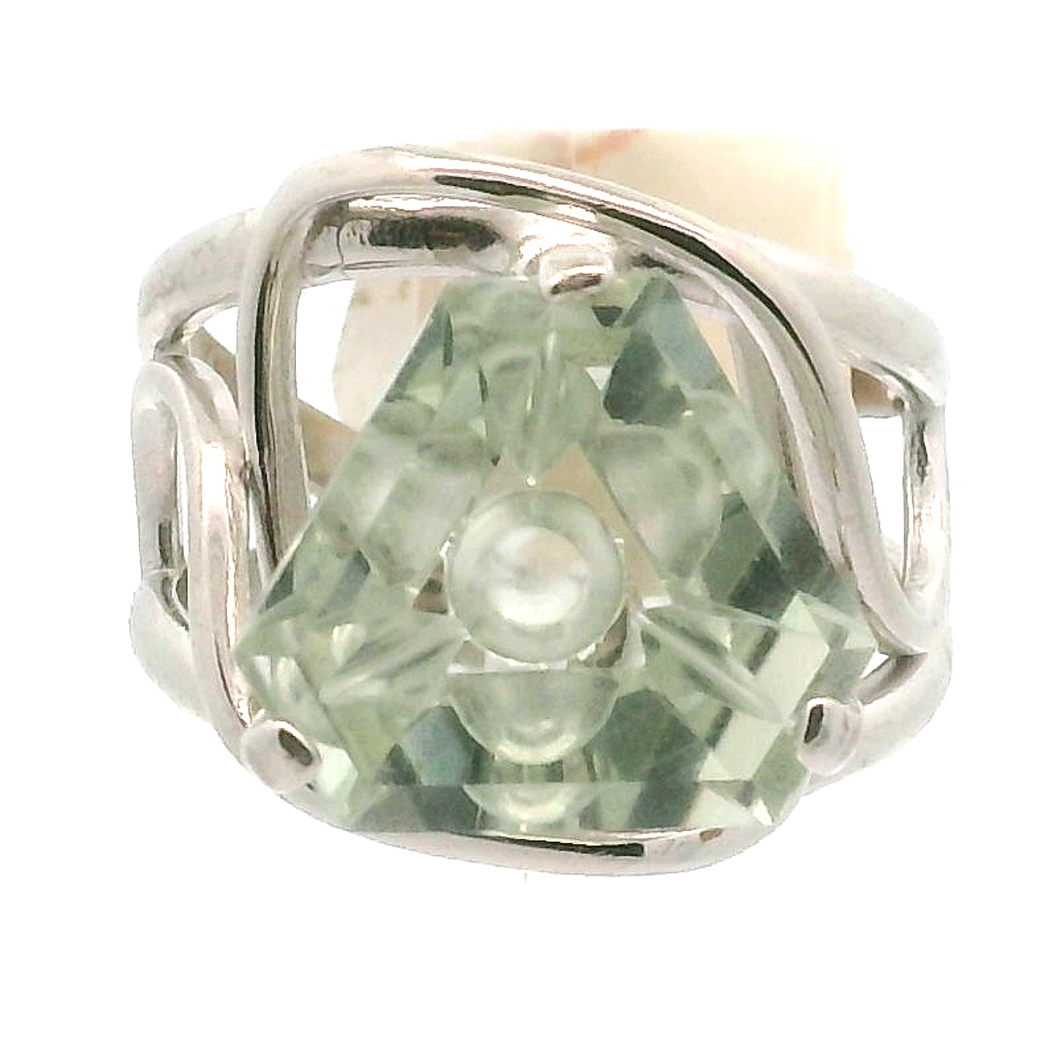 Faceted Praisolite Cuff Ring .925 Silver for Love, Prosperity, and Success