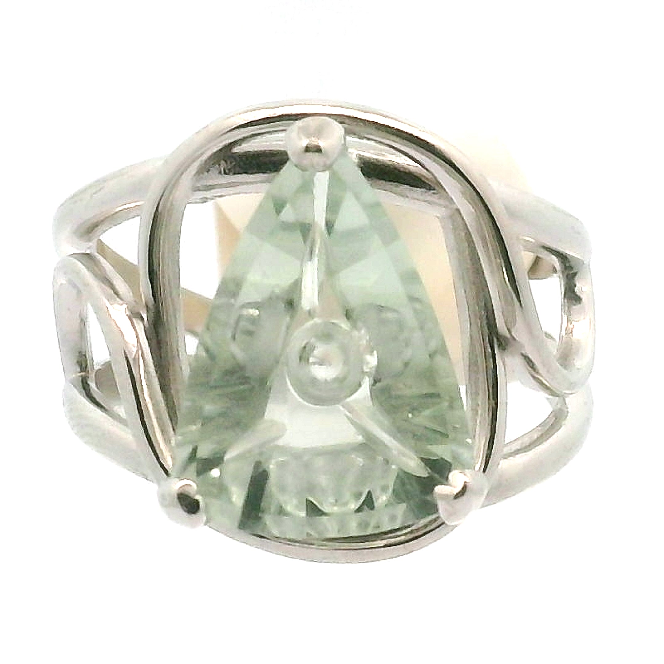Faceted Praisolite Cuff Ring .925 Silver for Love, Prosperity, and Success