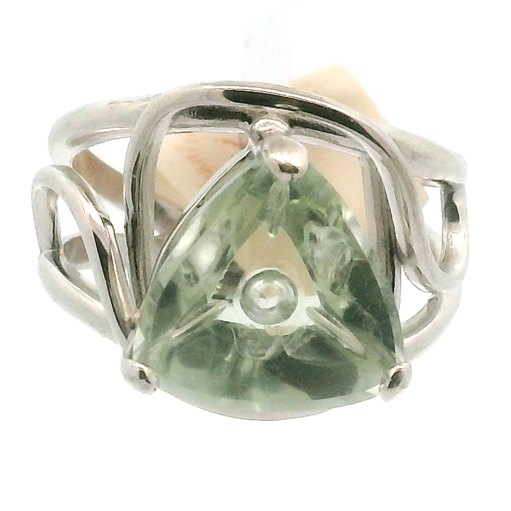 Faceted Praisolite Cuff Ring .925 Silver for Love, Prosperity, and Success