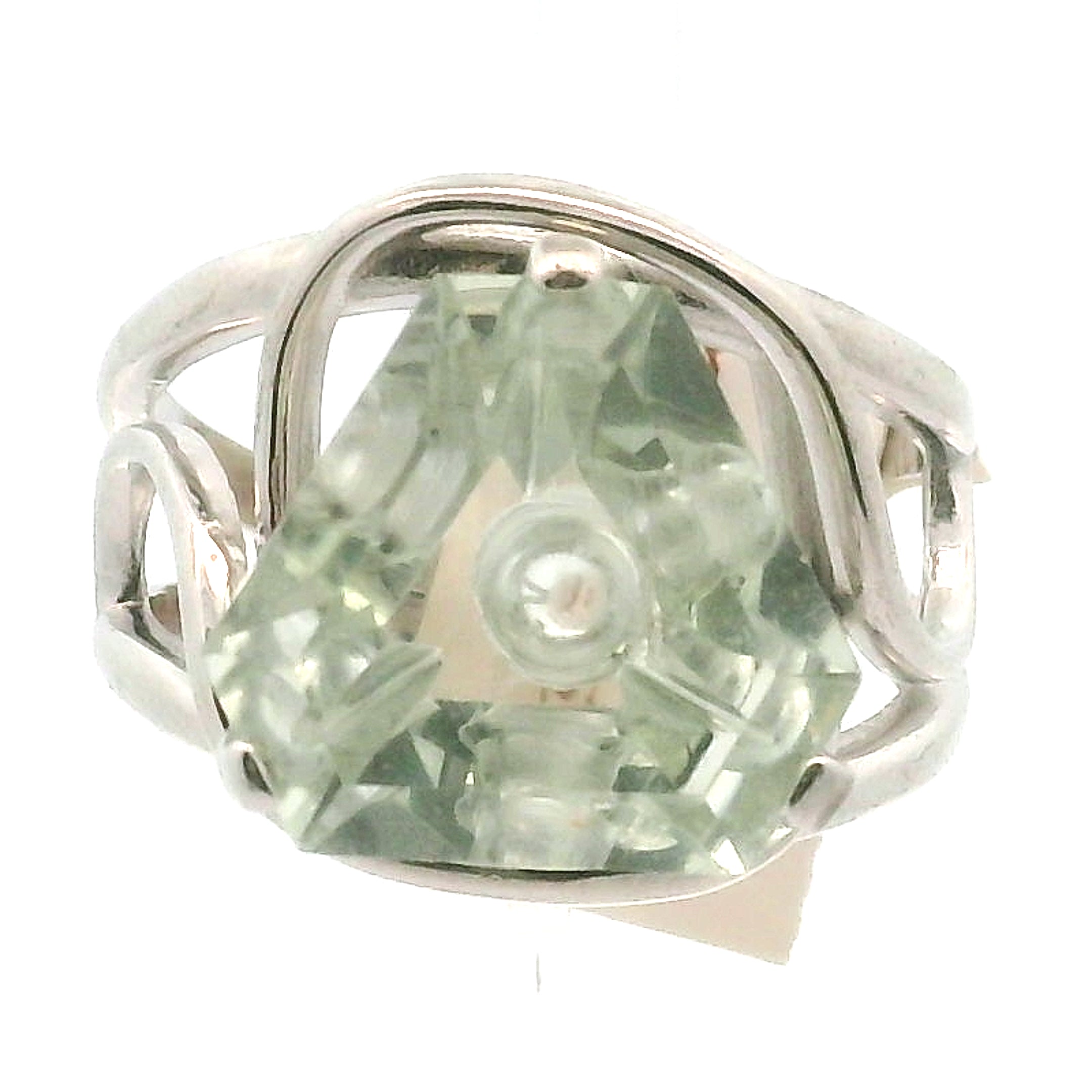 Faceted Praisolite Cuff Ring .925 Silver for Love, Prosperity, and Success
