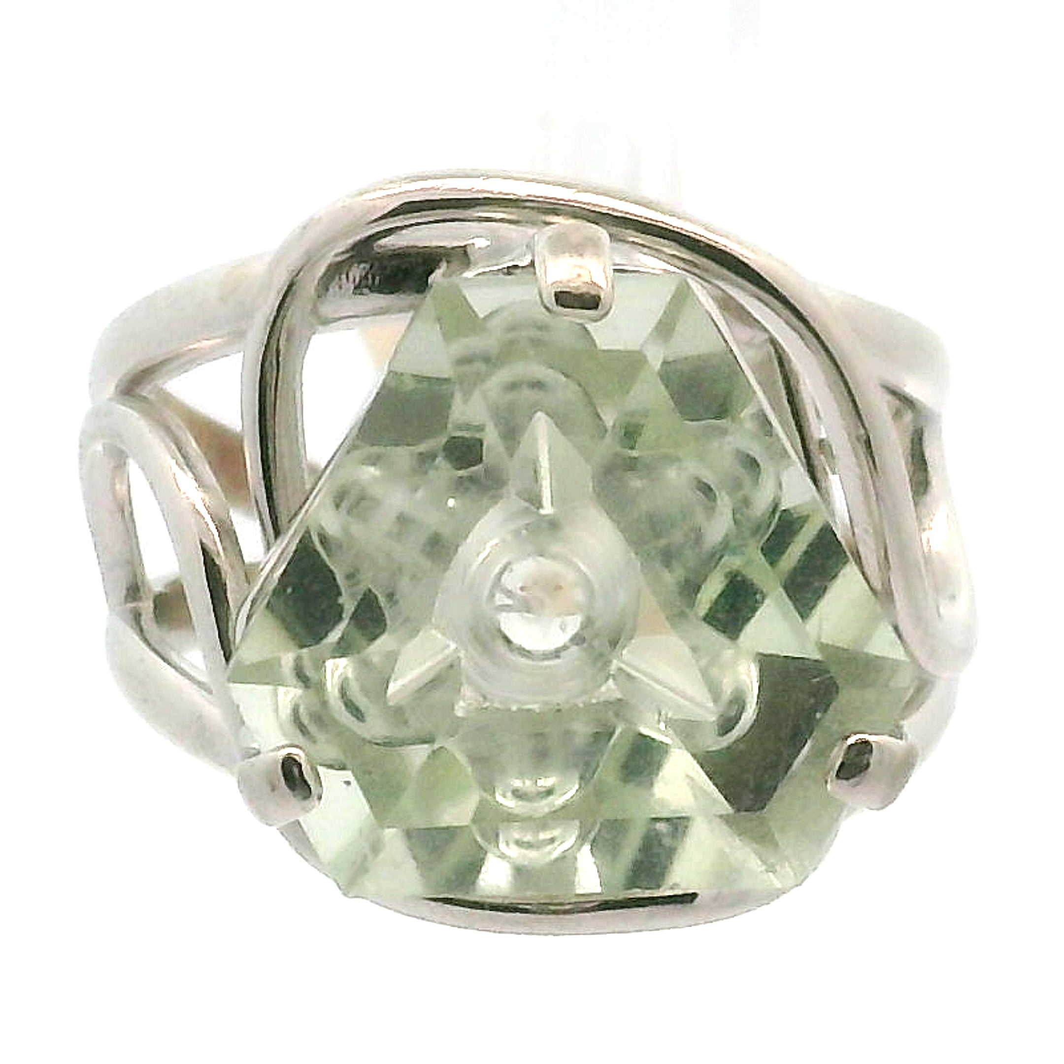 Faceted Praisolite Cuff Ring .925 Silver for Love, Prosperity, and Success