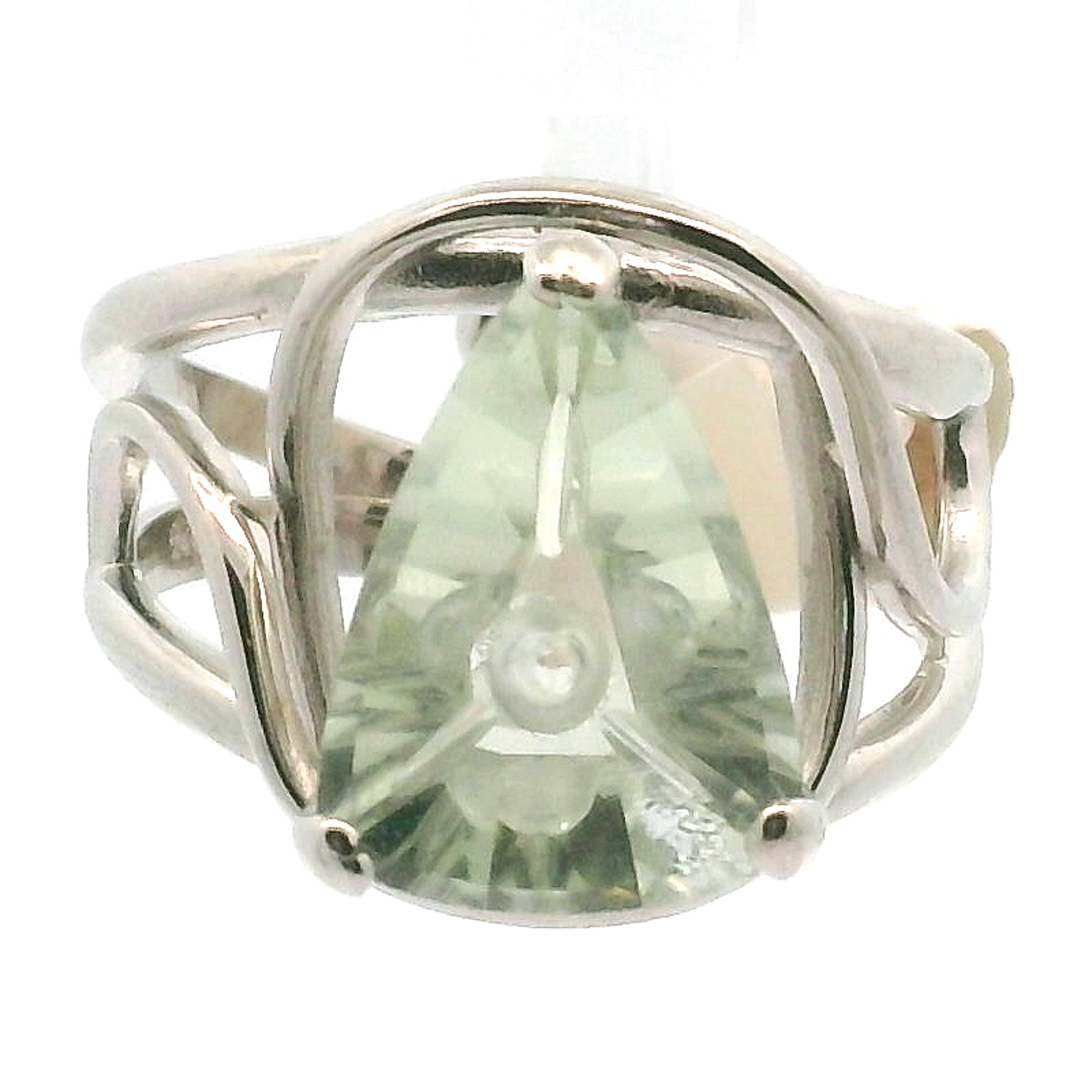 Faceted Praisolite Cuff Ring .925 Silver for Love, Prosperity, and Success