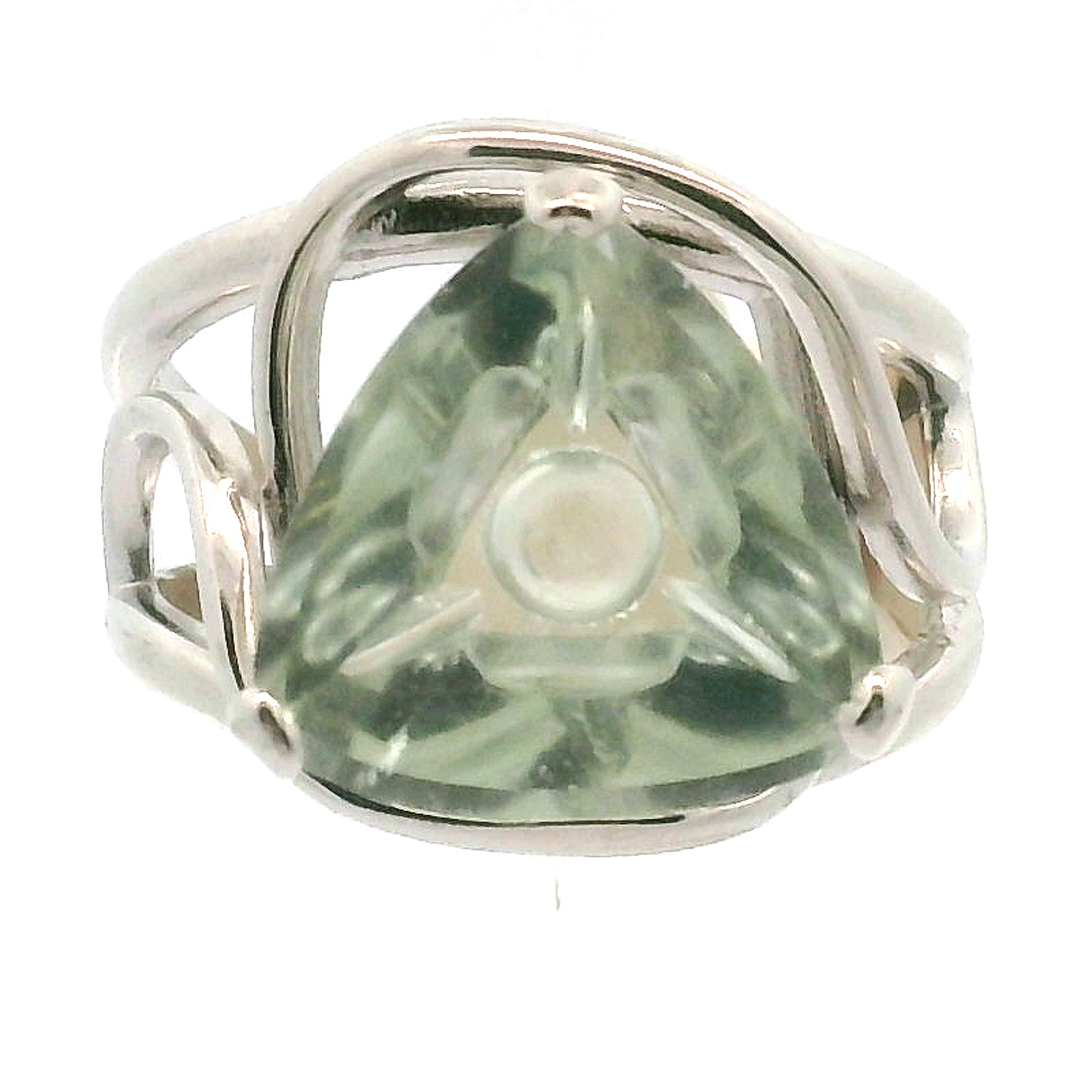 Faceted Praisolite Cuff Ring .925 Silver for Love, Prosperity, and Success