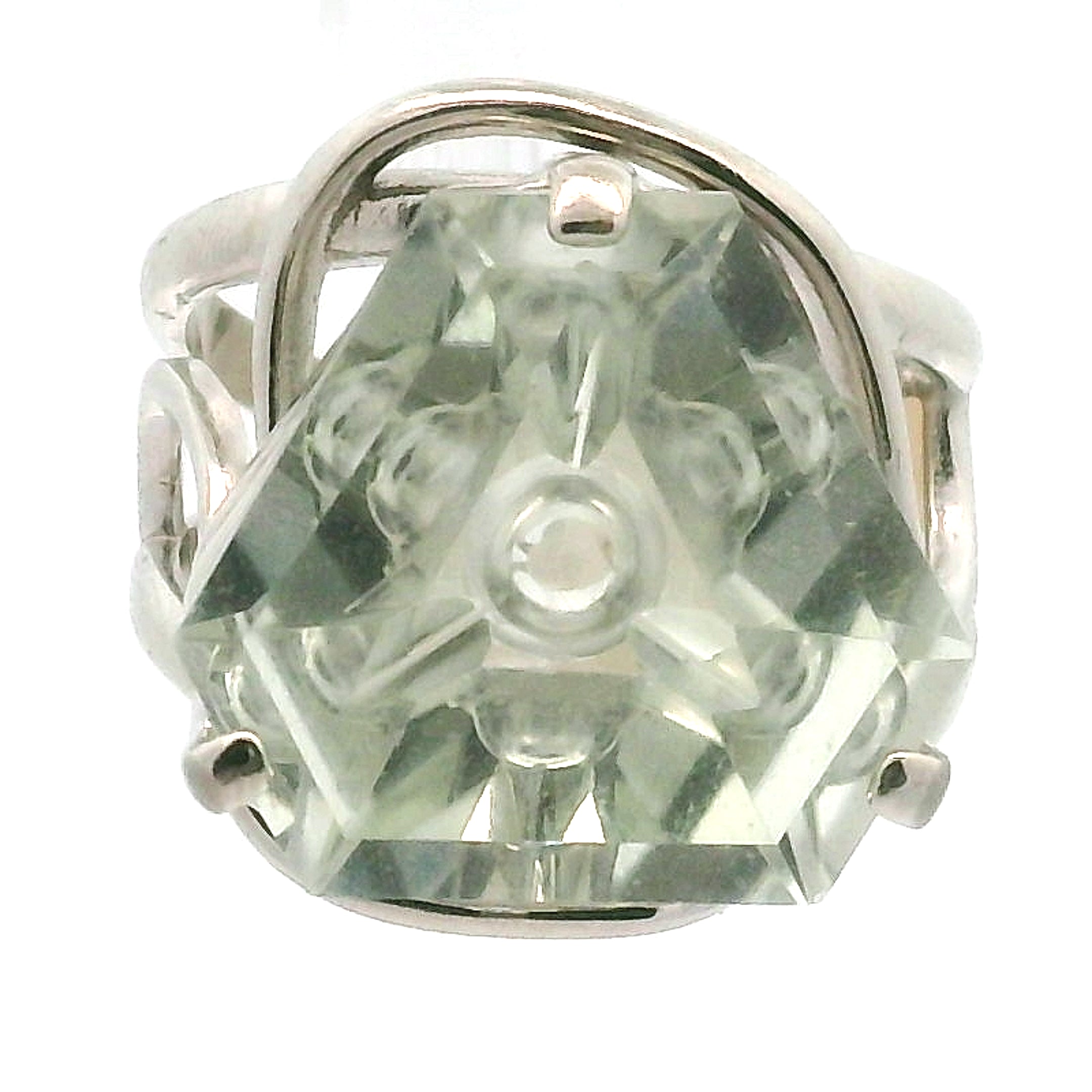 Faceted Praisolite Cuff Ring .925 Silver for Love, Prosperity, and Success