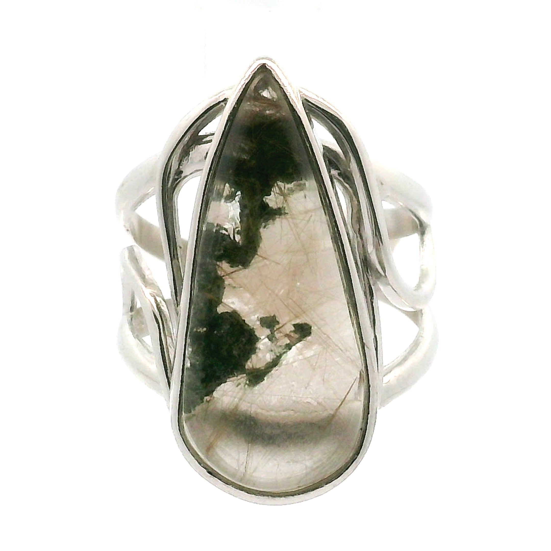Gold Rutile Cuff Ring .925 Silver for Manifesting, Protection and Spiritual Awakening