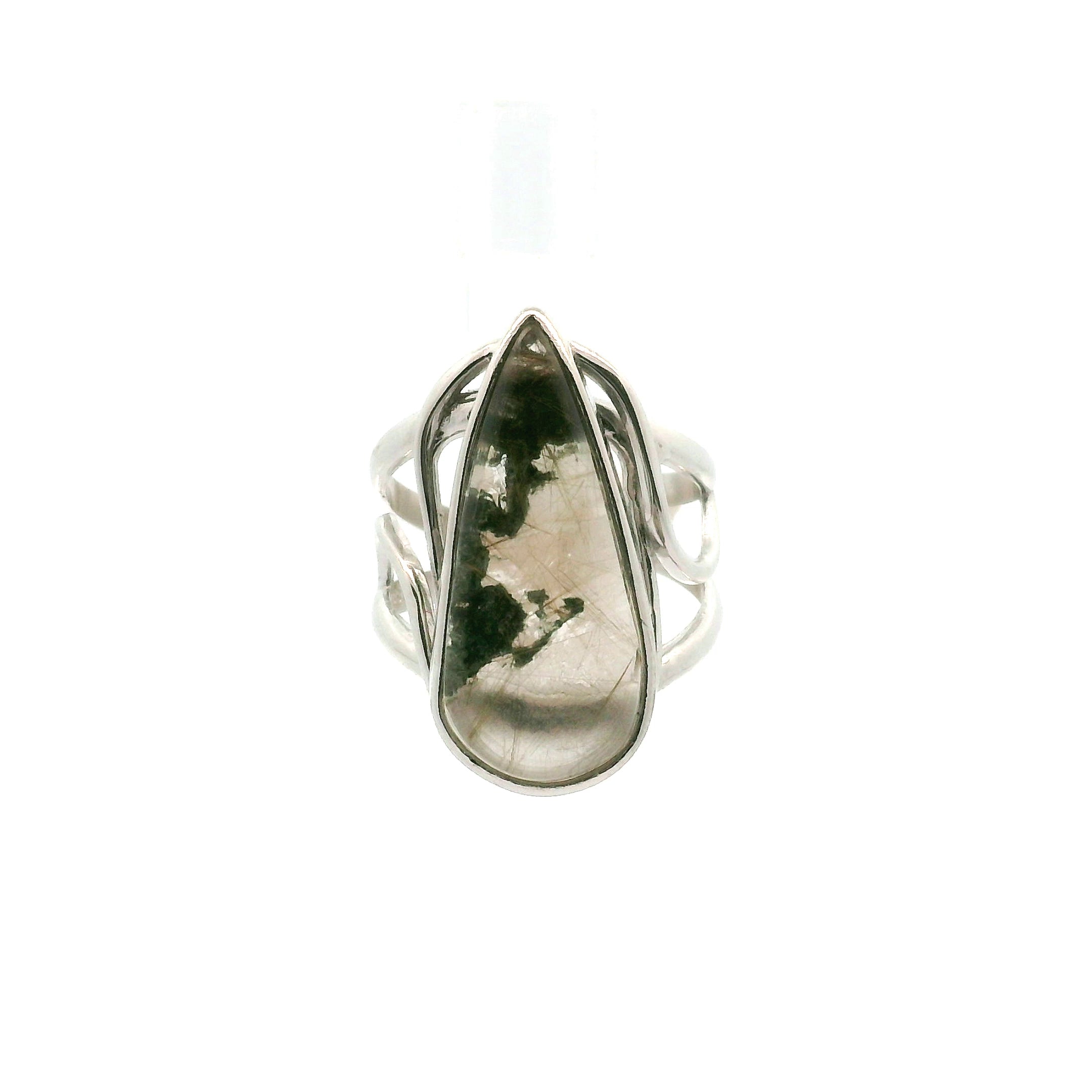 Gold Rutile Cuff Ring .925 Silver for Manifesting, Protection and Spiritual Awakening