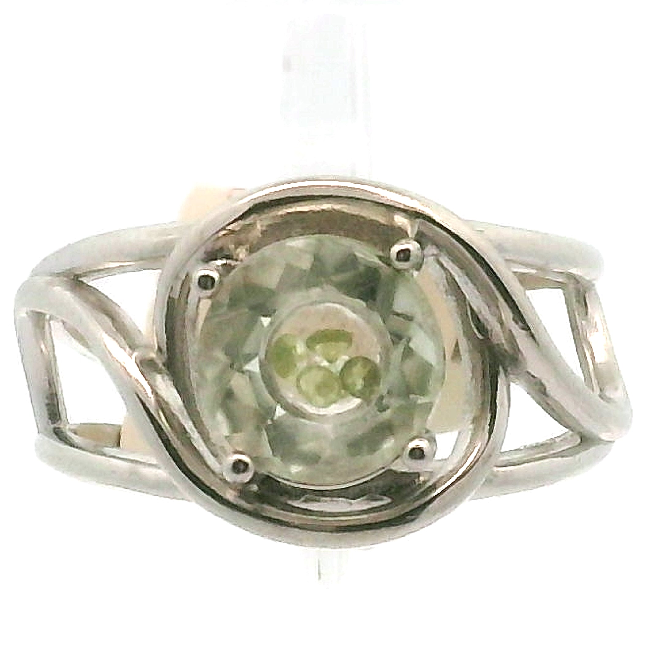 Praisolite with Inlays Cuff Ring .925 Silver for Love, Prosperity, and Success