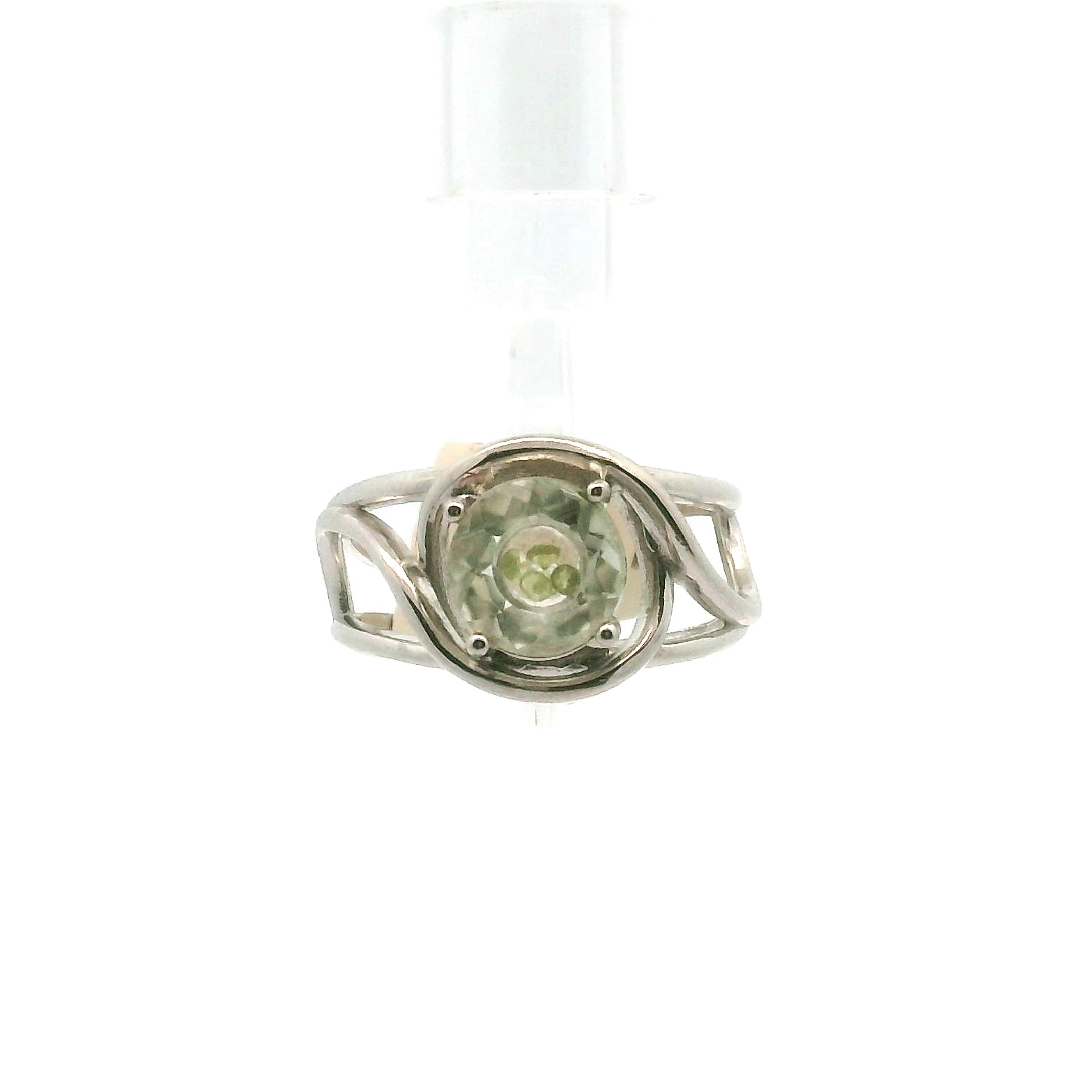 Praisolite with Inlays Cuff Ring .925 Silver for Love, Prosperity, and Success