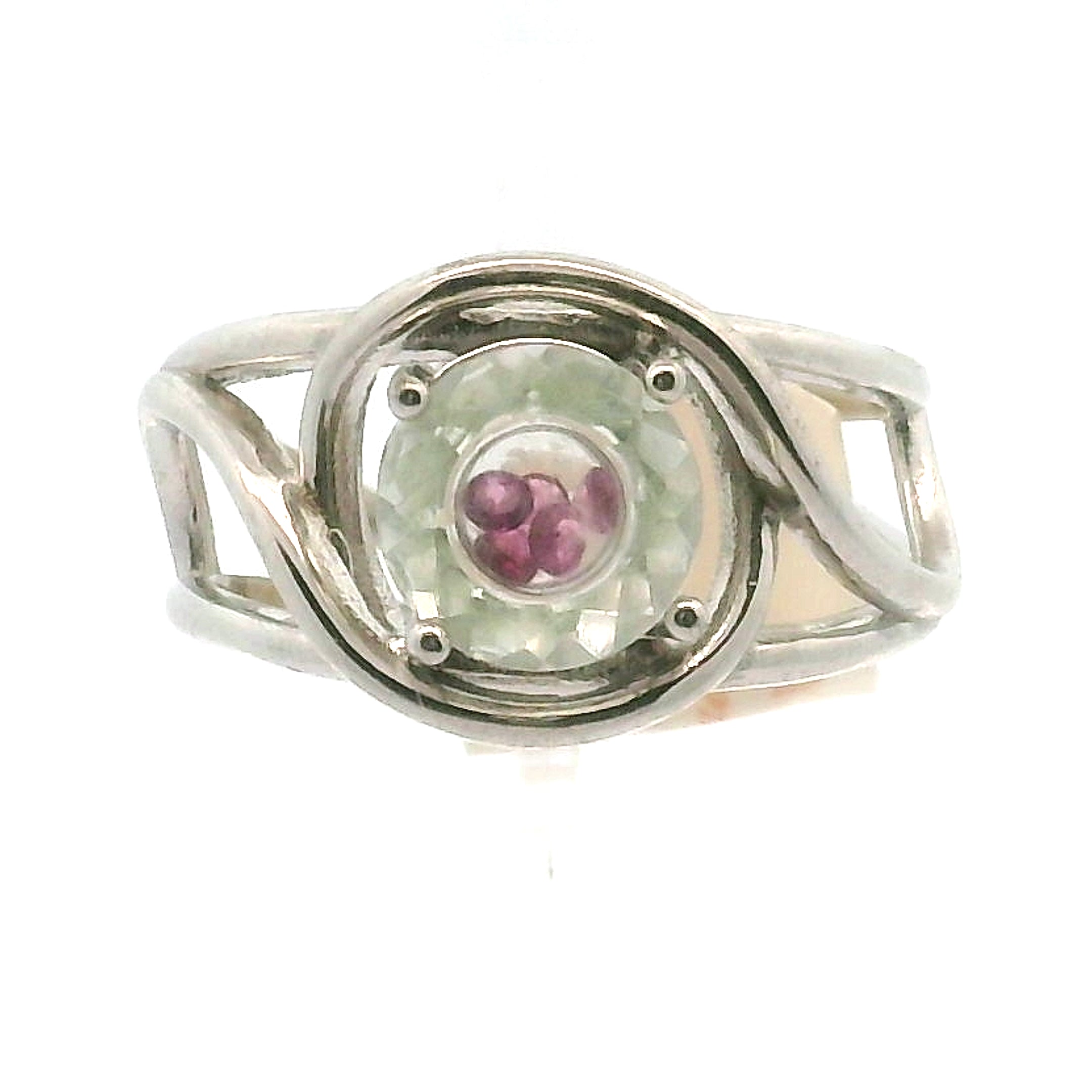 Praisolite with Inlays Cuff Ring .925 Silver for Love, Prosperity, and Success