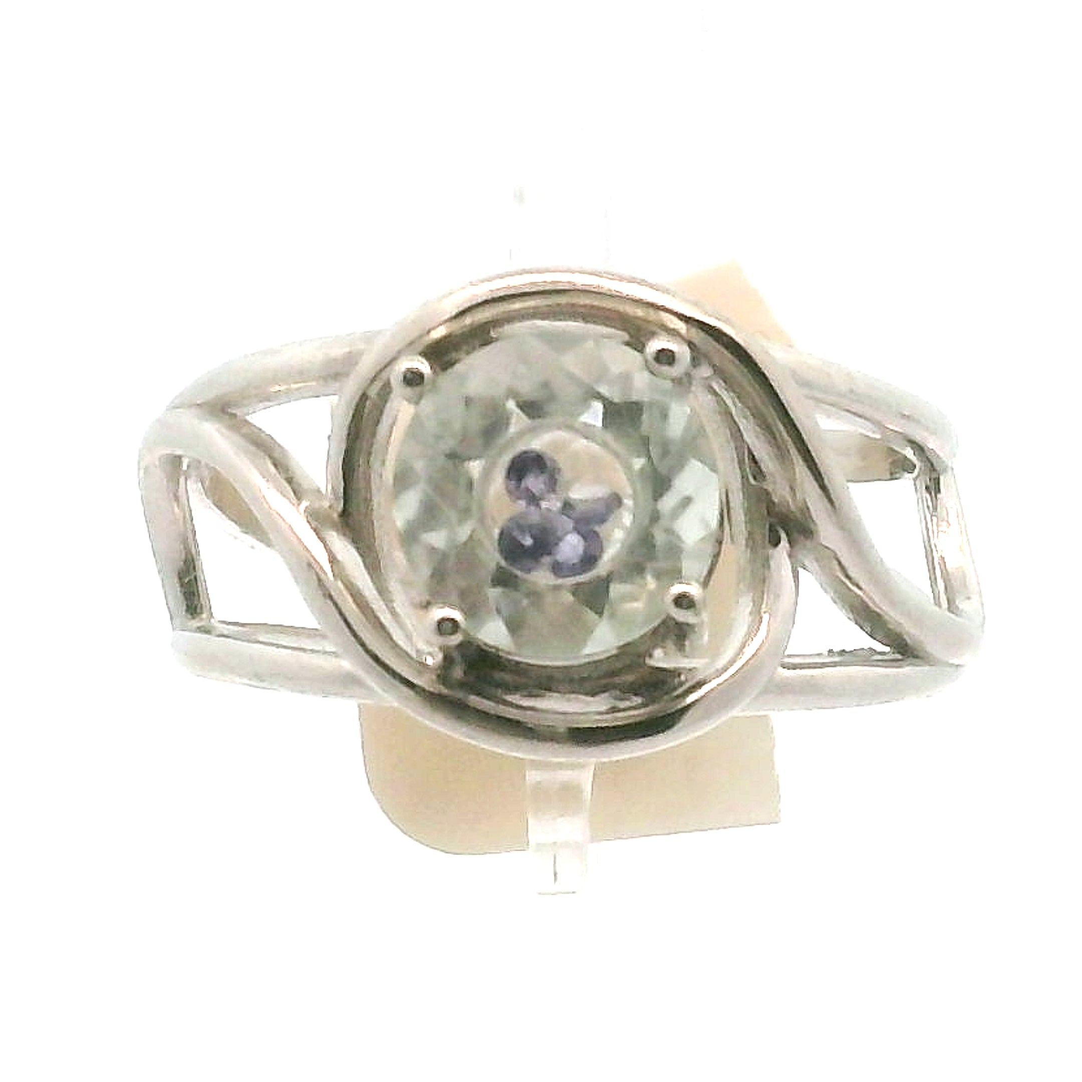Praisolite with Inlays Cuff Ring .925 Silver for Love, Prosperity, and Success