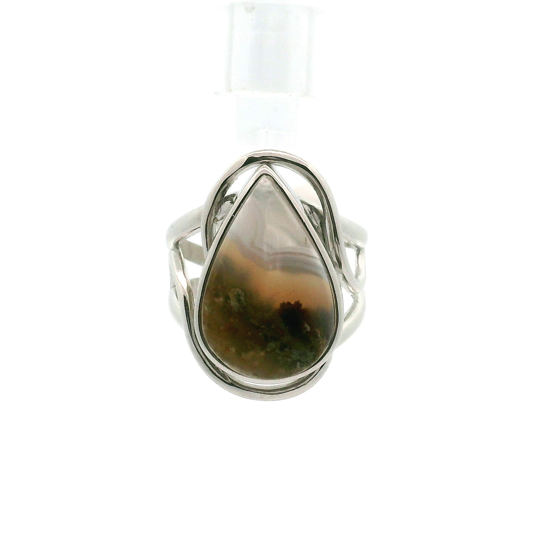 Lace Moss Agate Cuff Ring .925 Silver for Healing and Grounding