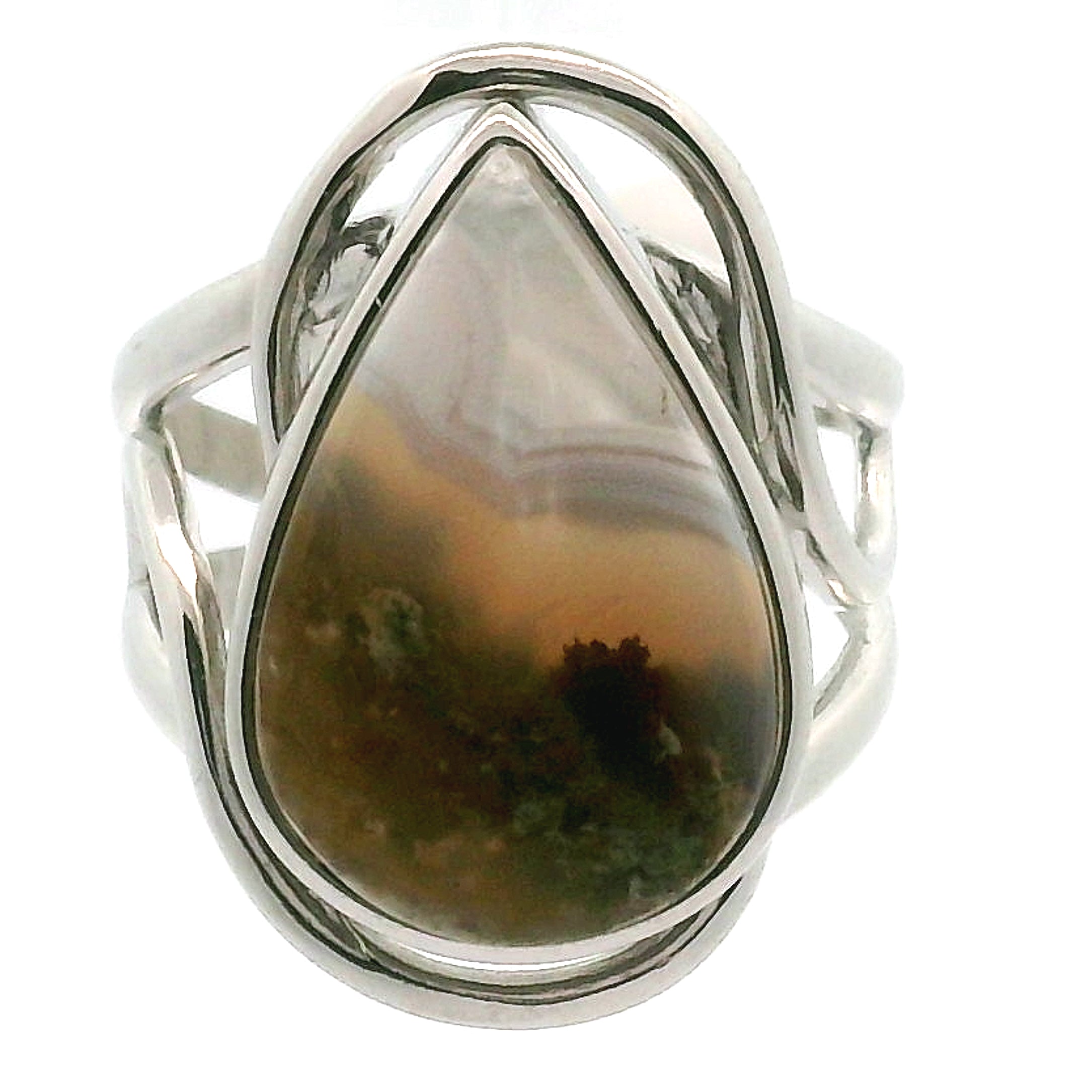 Lace Moss Agate Cuff Ring .925 Silver for Healing and Grounding