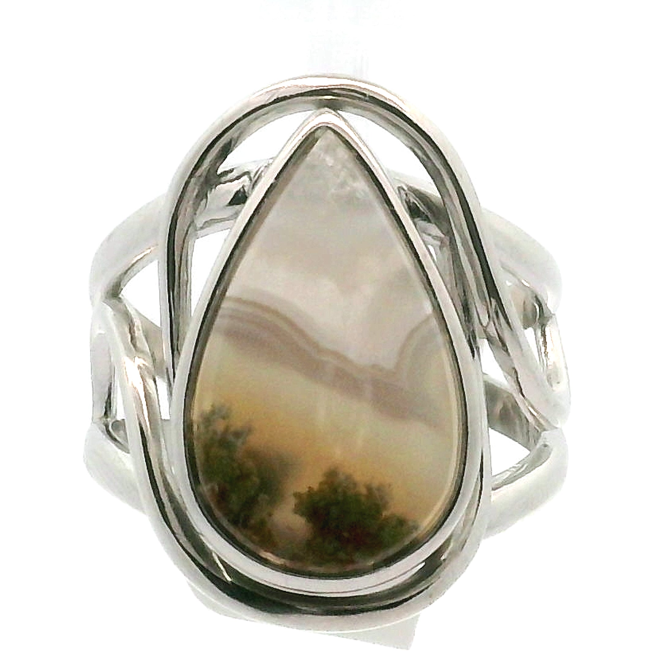 Lace Moss Agate Cuff Ring .925 Silver for Healing and Grounding