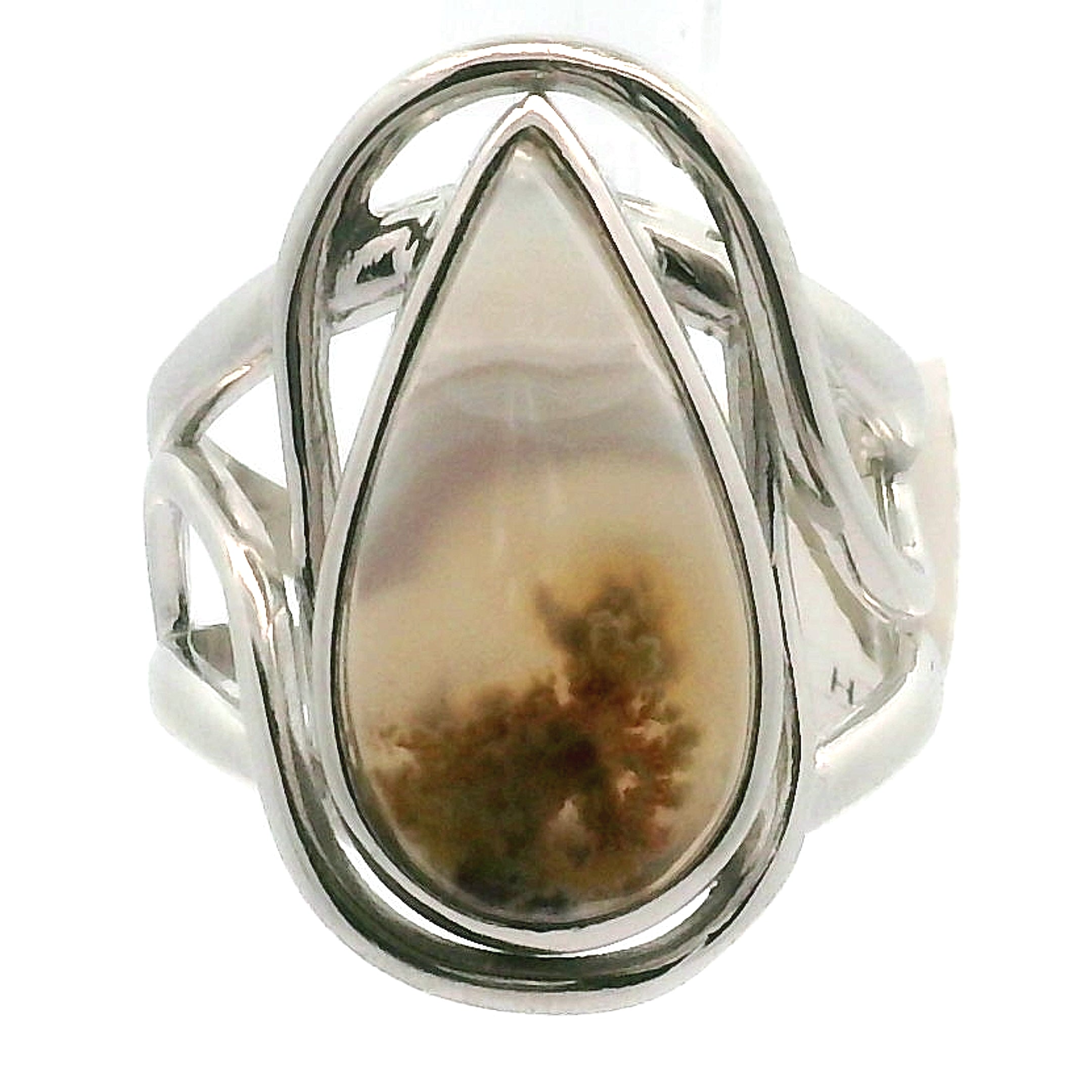 Lace Moss Agate Cuff Ring .925 Silver for Healing and Grounding