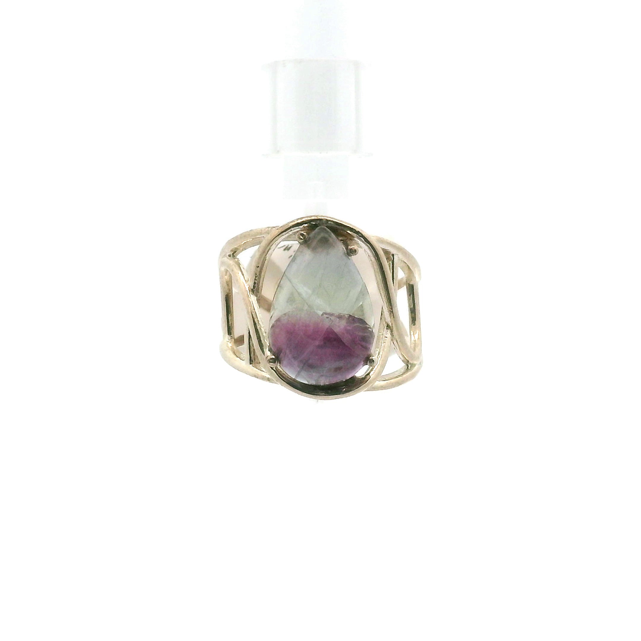 Rainbow Fluorite Cuff Ring .925 Silver for Clearing Energy Fields and Focusing on your Goals
