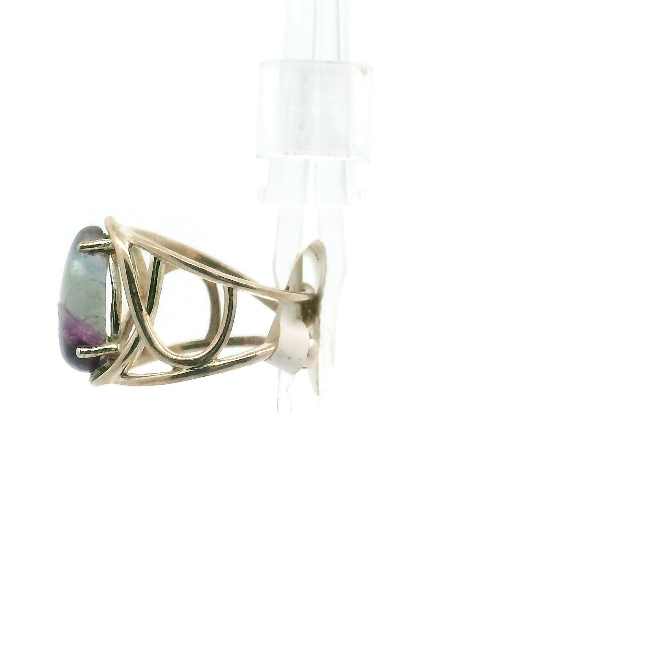 Rainbow Fluorite Cuff Ring .925 Silver for Clearing Energy Fields and Focusing on your Goals