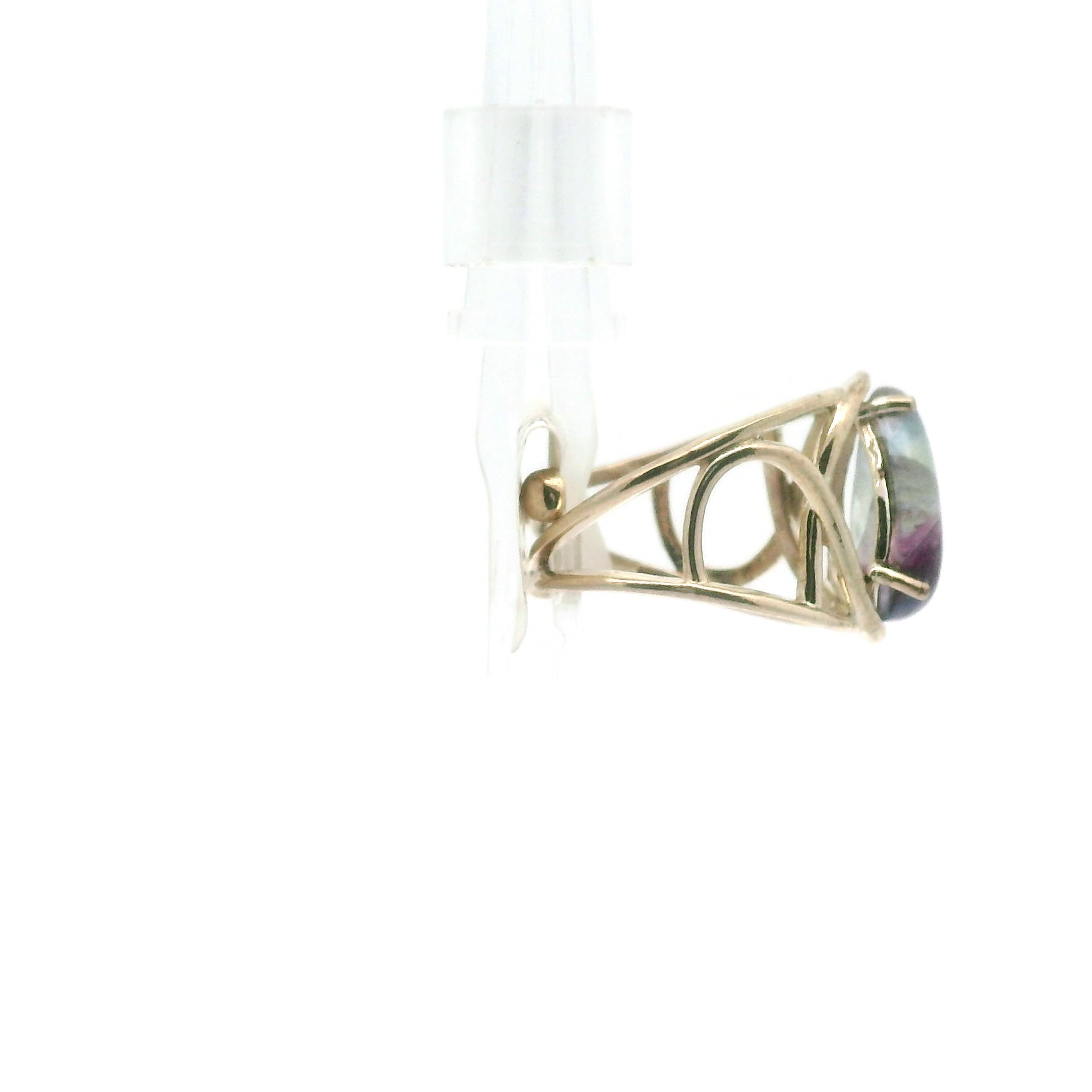 Rainbow Fluorite Cuff Ring .925 Silver for Clearing Energy Fields and Focusing on your Goals