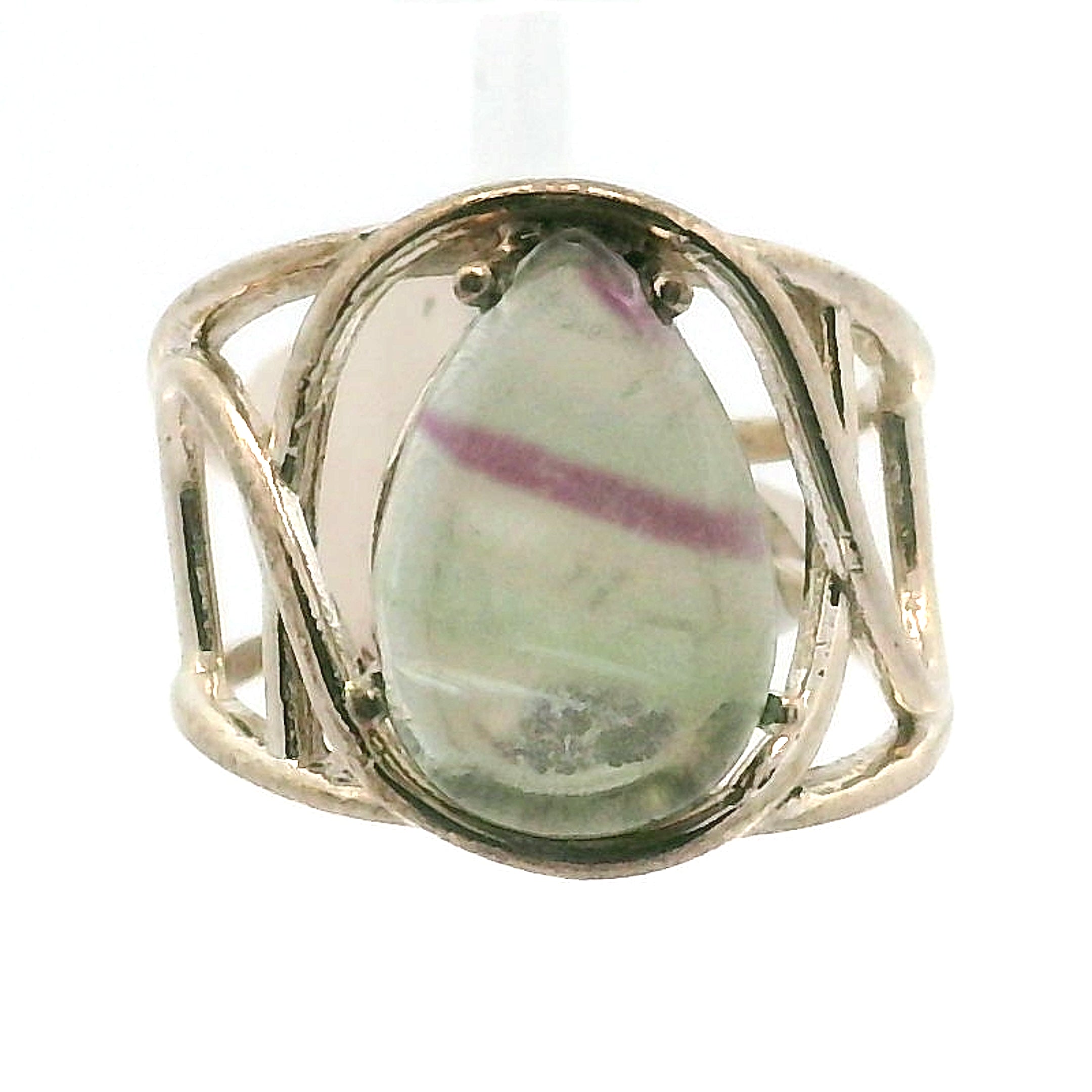 Rainbow Fluorite Cuff Ring .925 Silver for Clearing Energy Fields and Focusing on your Goals