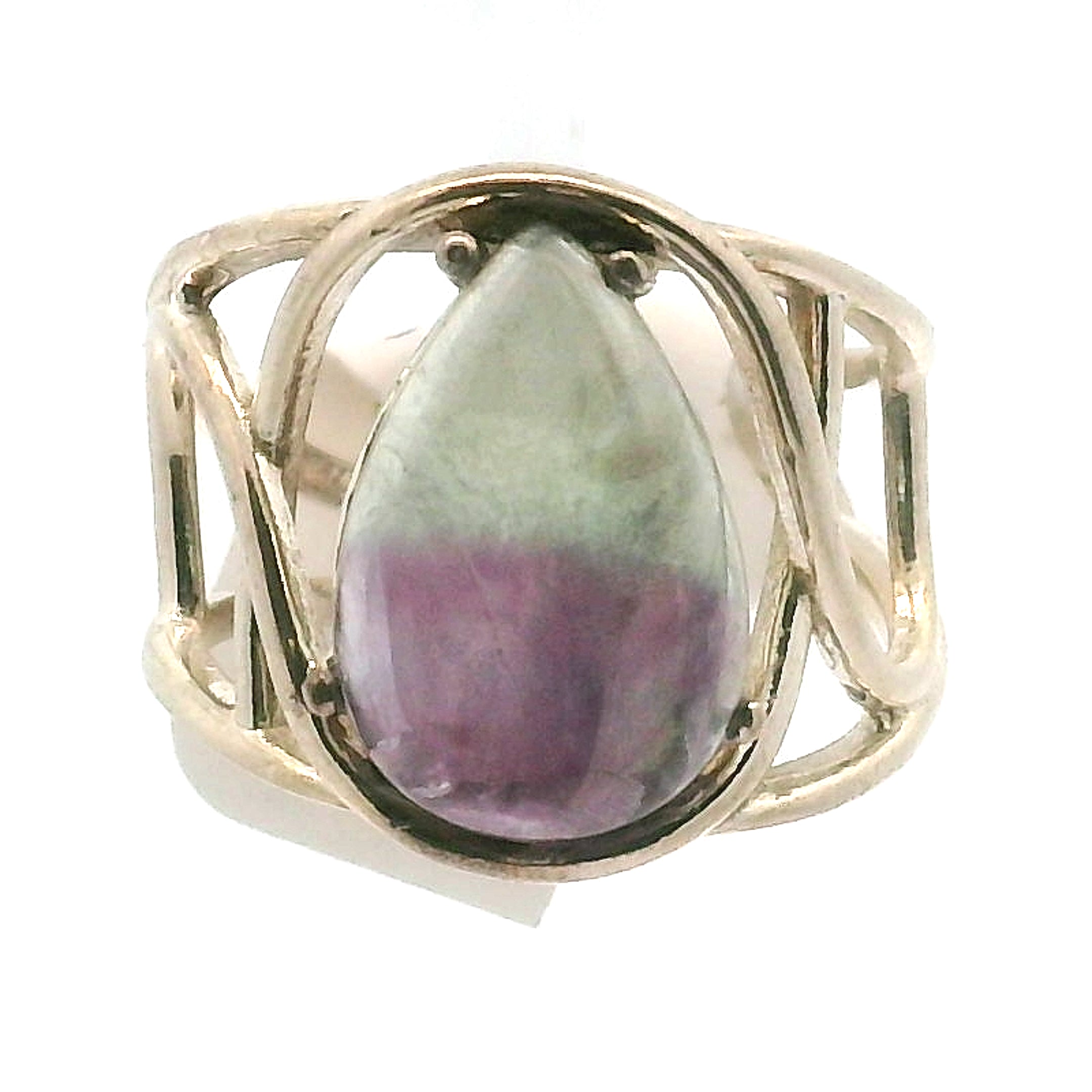 Rainbow Fluorite Cuff Ring .925 Silver for Clearing Energy Fields and Focusing on your Goals