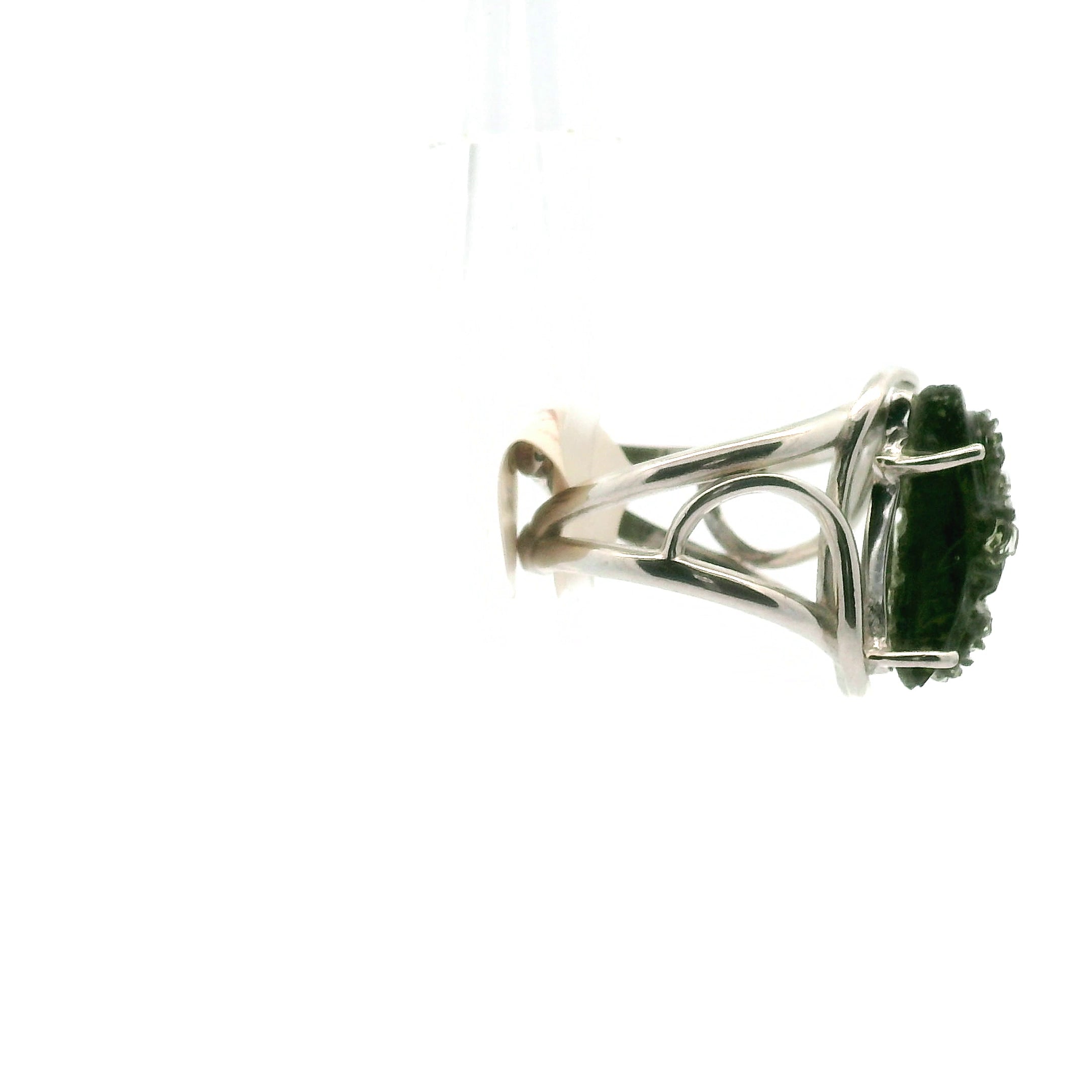 Carved Moldavite Cuff Ring Adjustable Ring .925 Silver for Creating your Dream Life